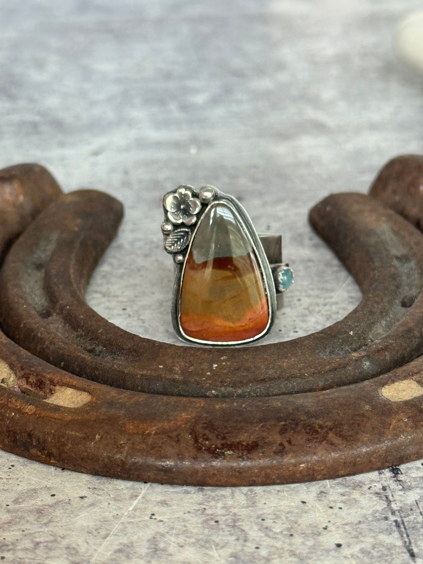 Polychrome Jasper Adjustable sterling mountain ring