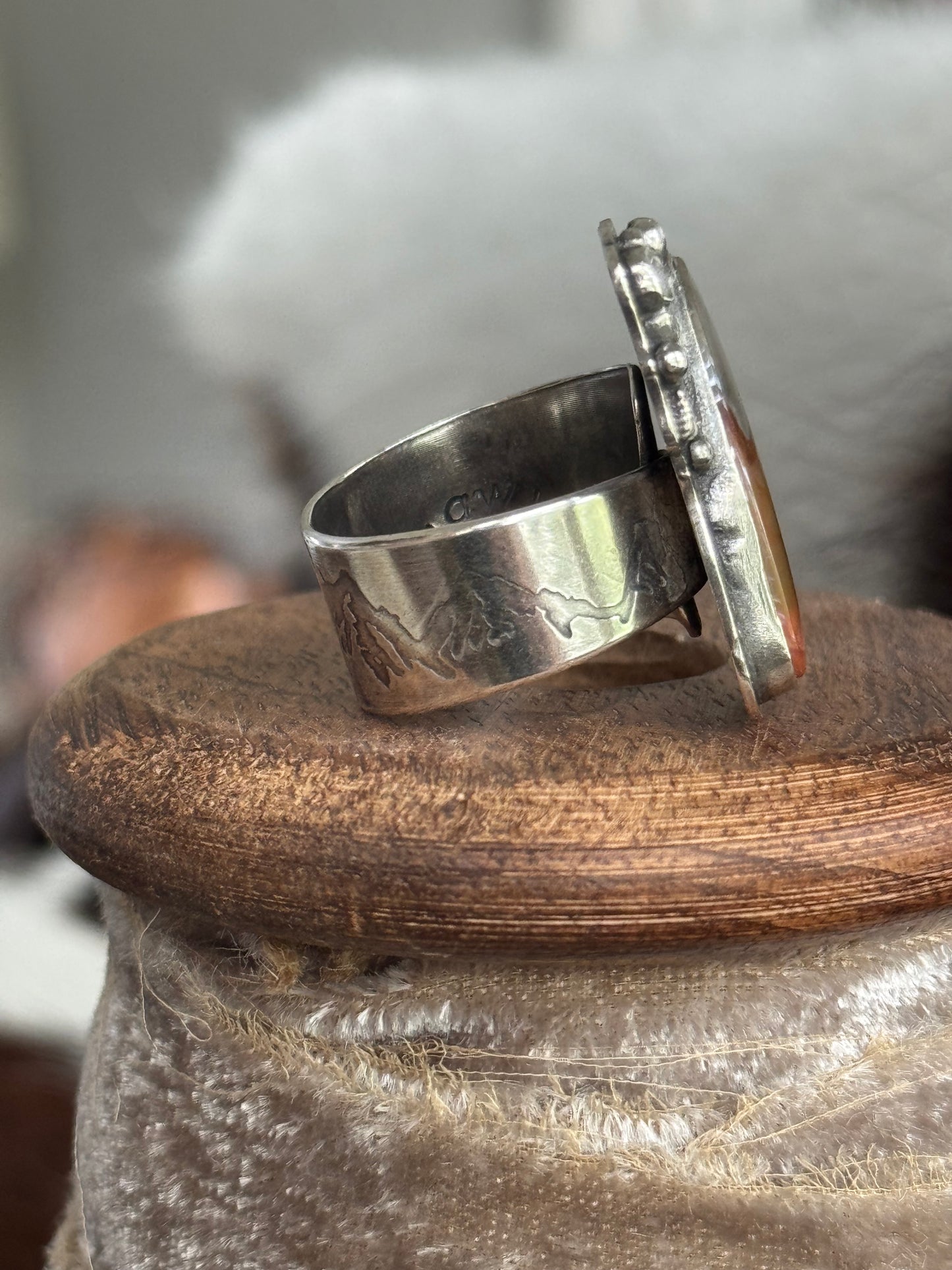 Polychrome Jasper Adjustable sterling mountain ring
