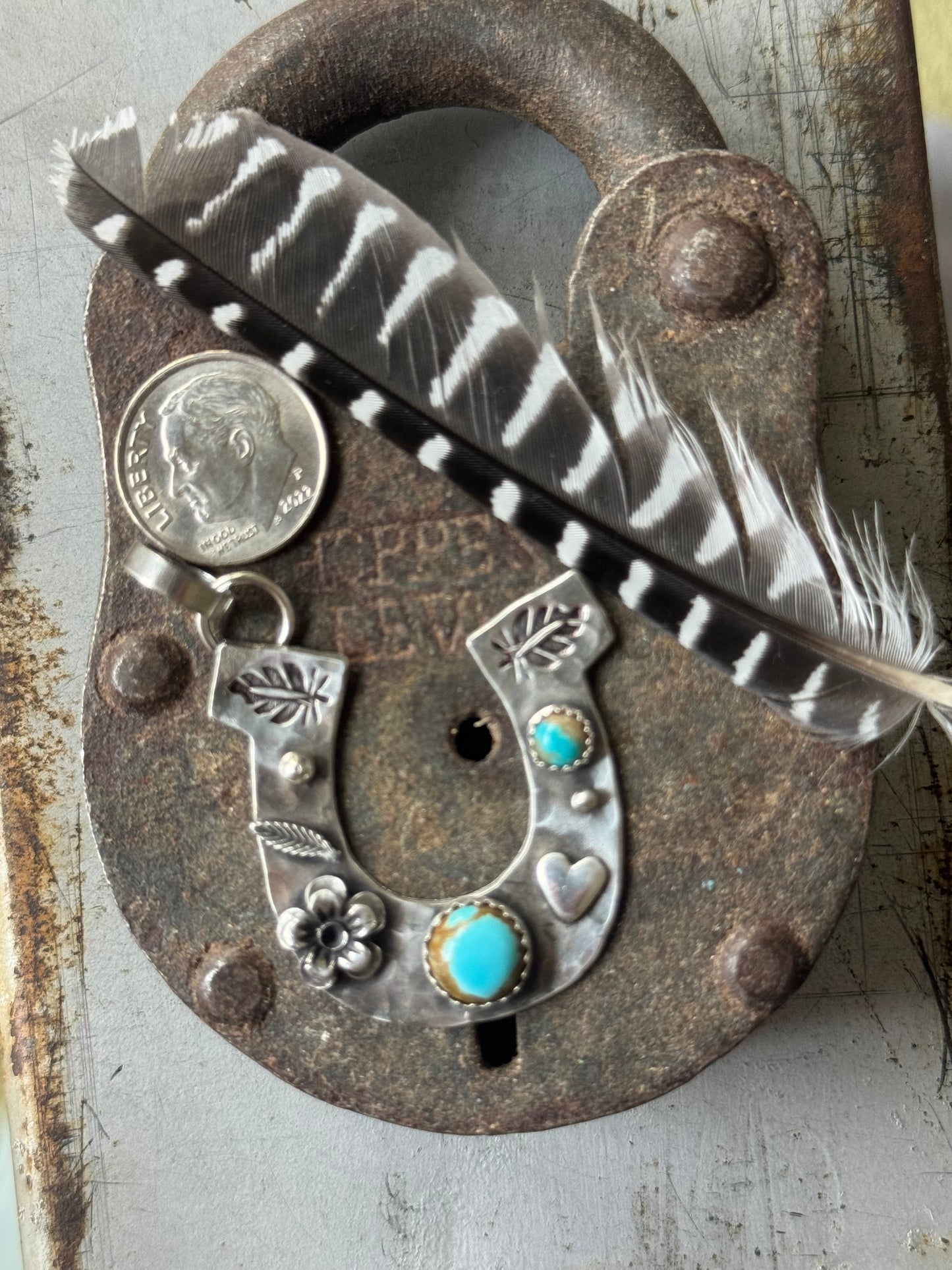 Number 8 and Kingman Turquoise Sterling Horseshoe pendant