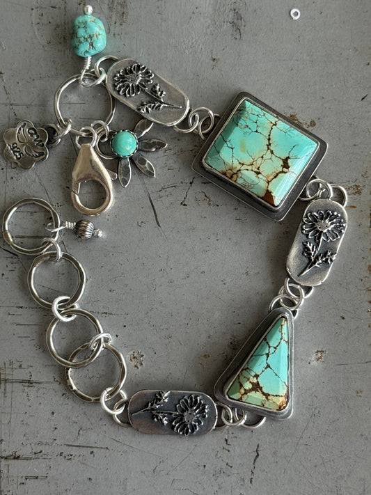 Floral Treasure Mountain Turquoise sterling bracelet