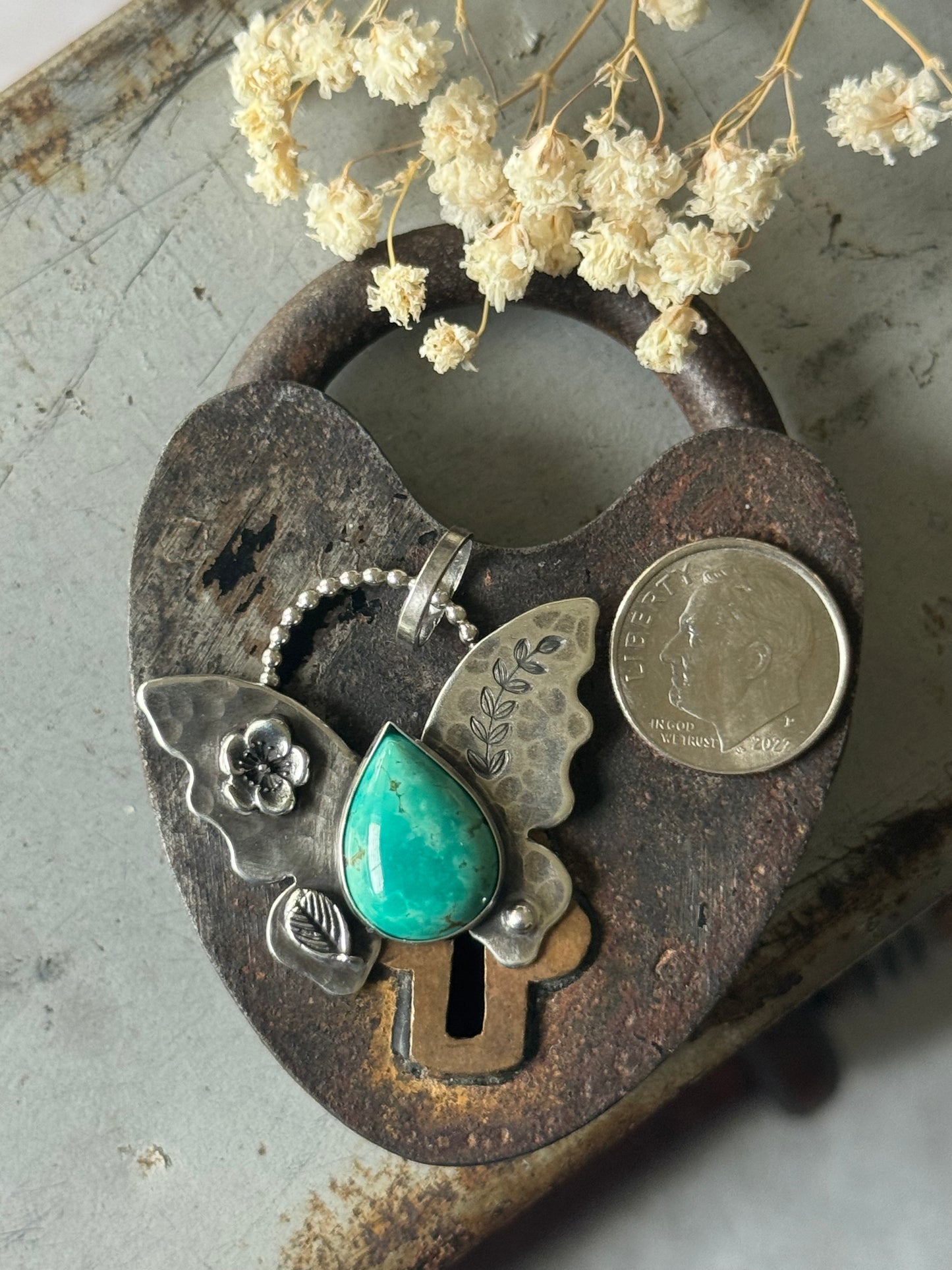 Sterling Butterfly Pendant with Campitos Turquoise