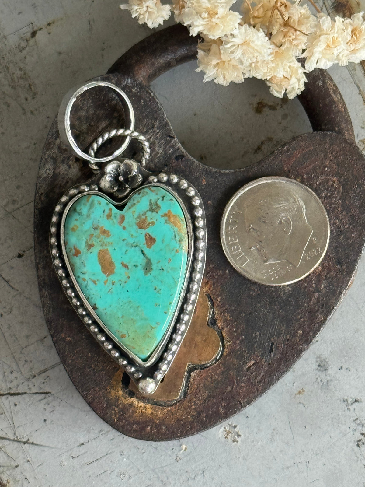 Kingman Turquoise sterling heart pendant