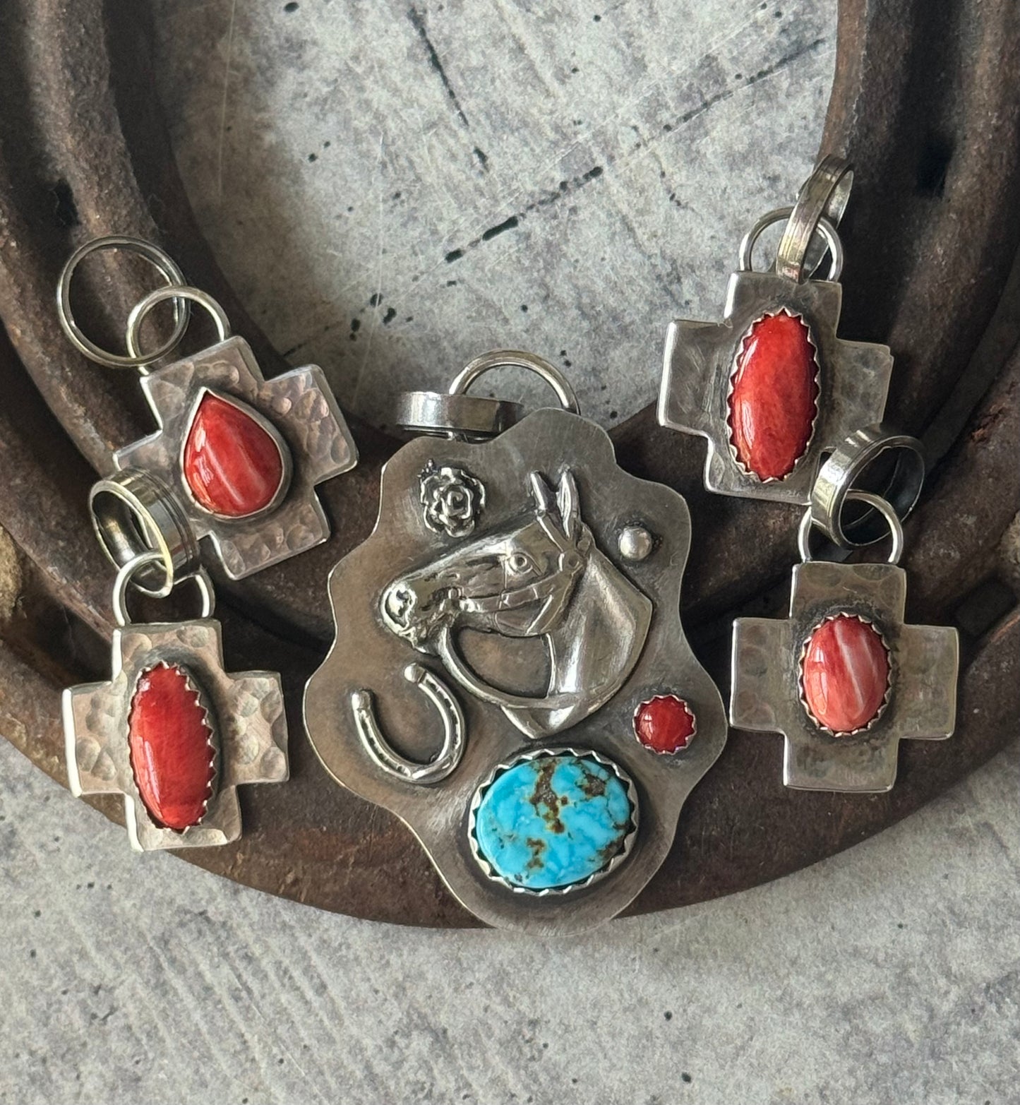 Red Spiny Oyster sterling cross pendant
