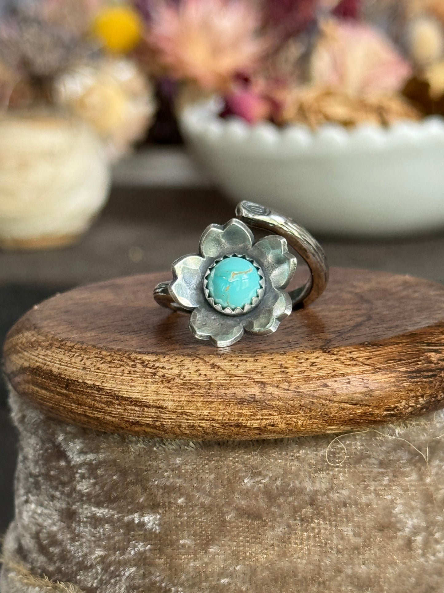 Twig wrap around sterling ring with Lone Mountain Turquoise