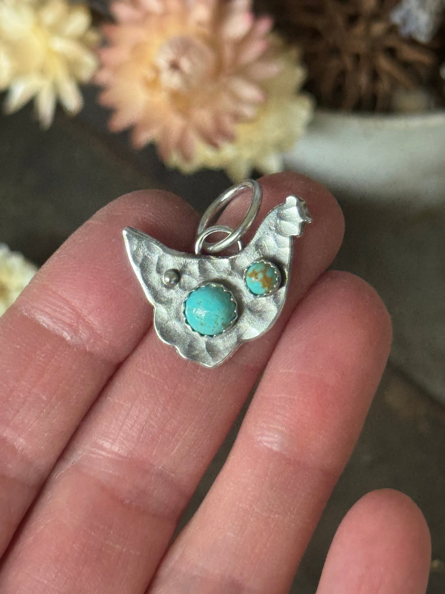 Number 8 Turquoise sterling chicken pendant