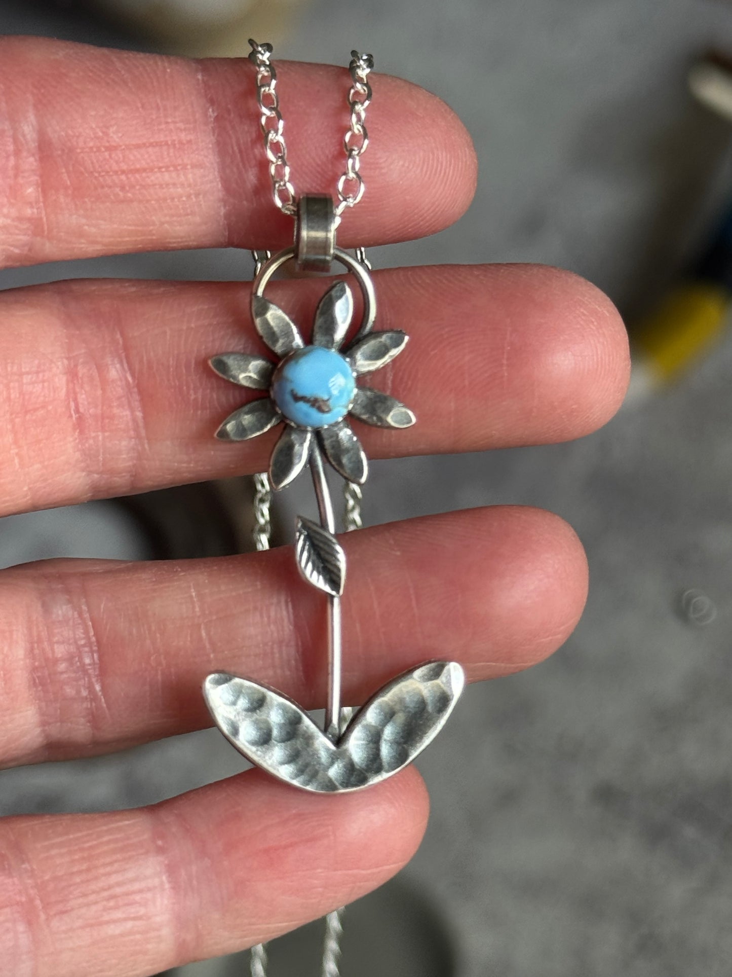 Golden Hills Turquoise Sterling flower necklace