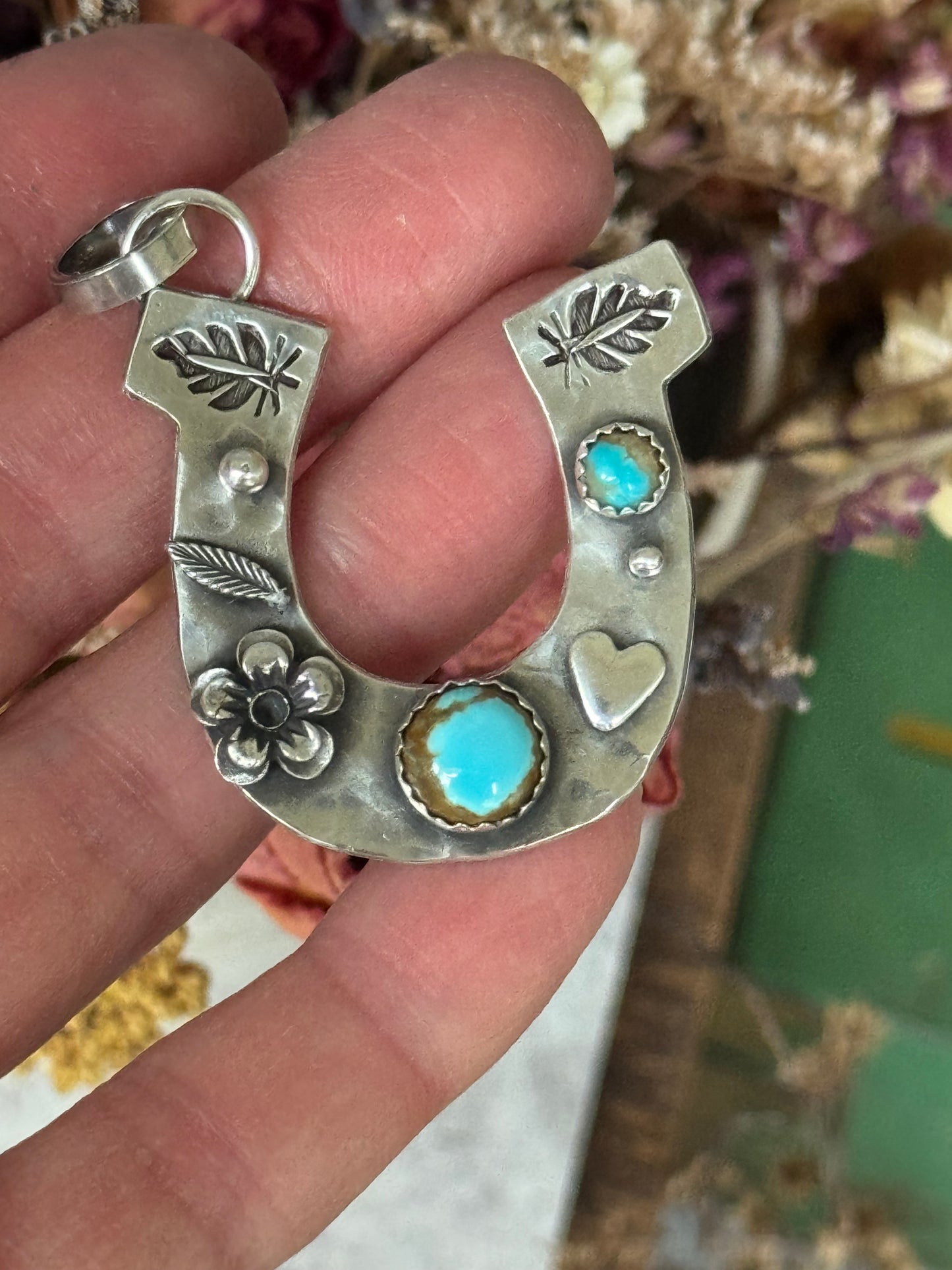 Number 8 and Kingman Turquoise Sterling Horseshoe pendant
