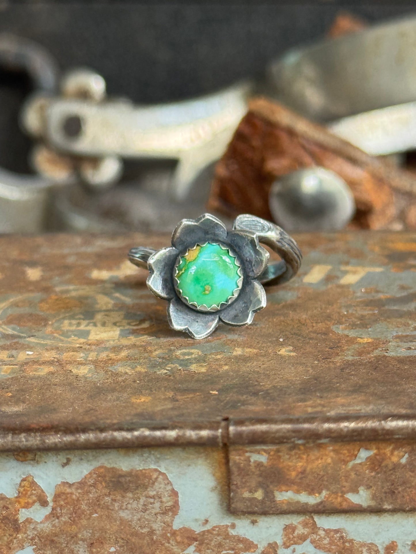 Twig wrap around sterling ring with Sonoran Gold Turquoise