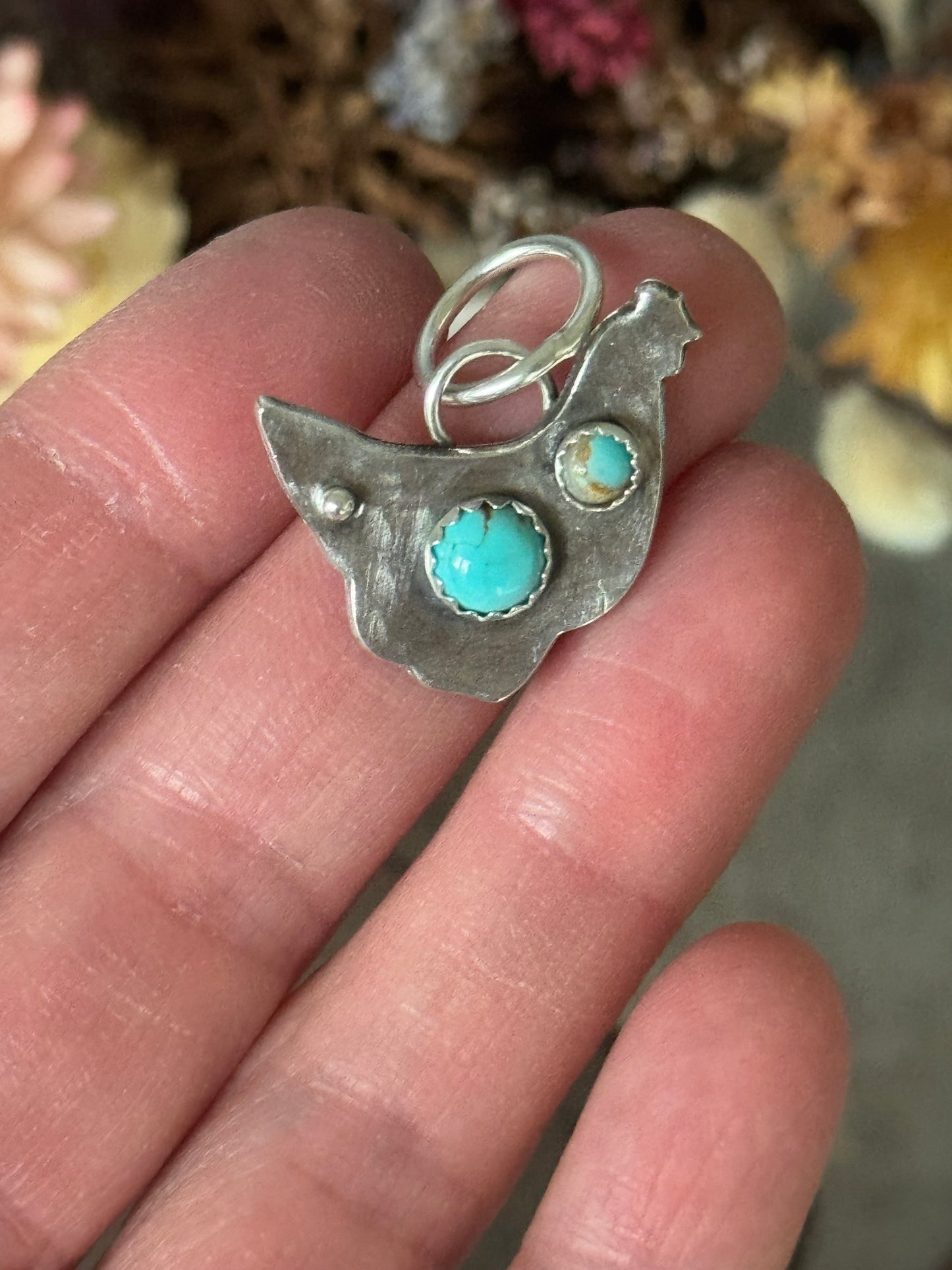 Number 8 Turquoise sterling chicken pendant