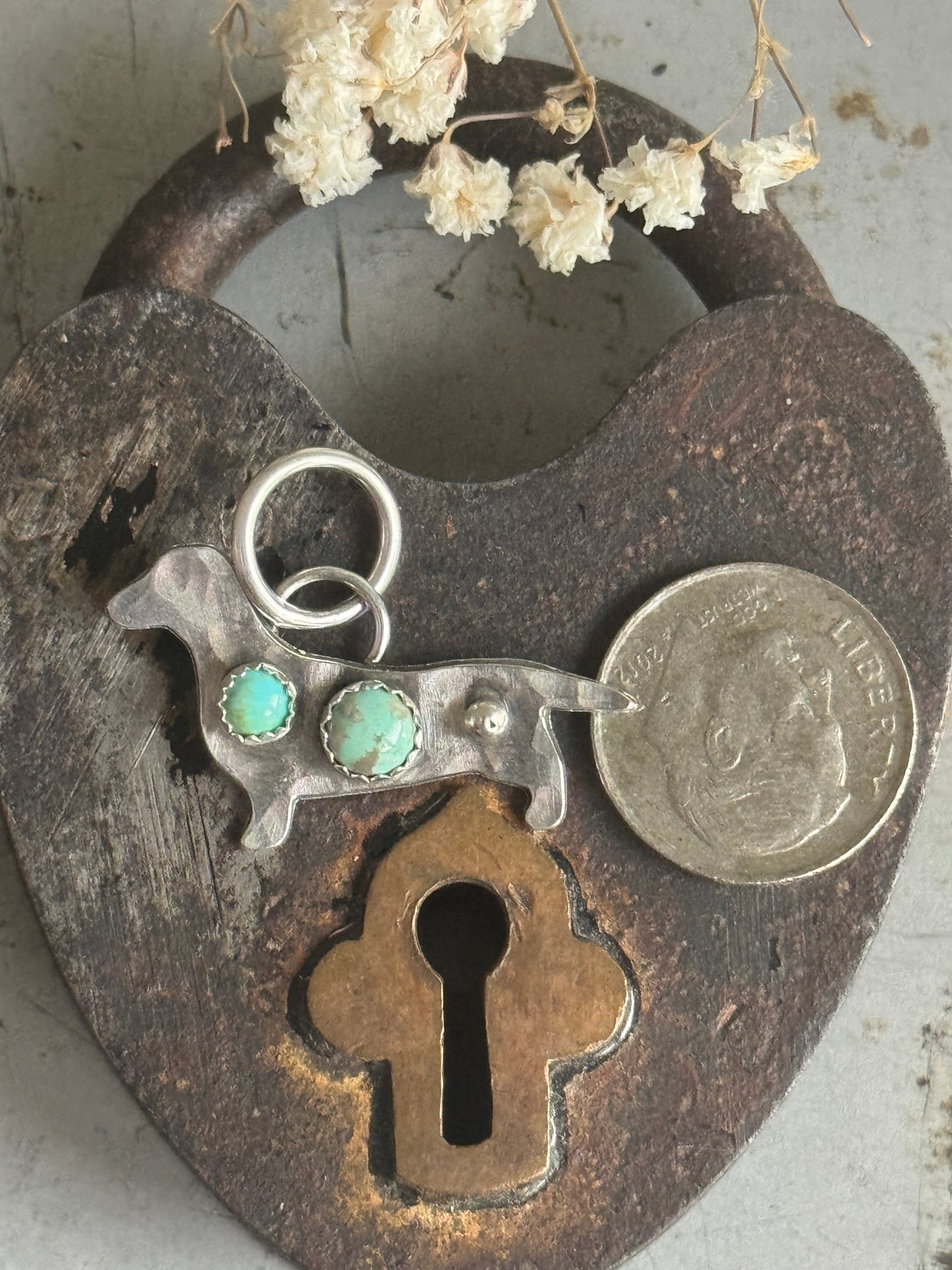 Kingman Turquoise sterling dachshund pendant