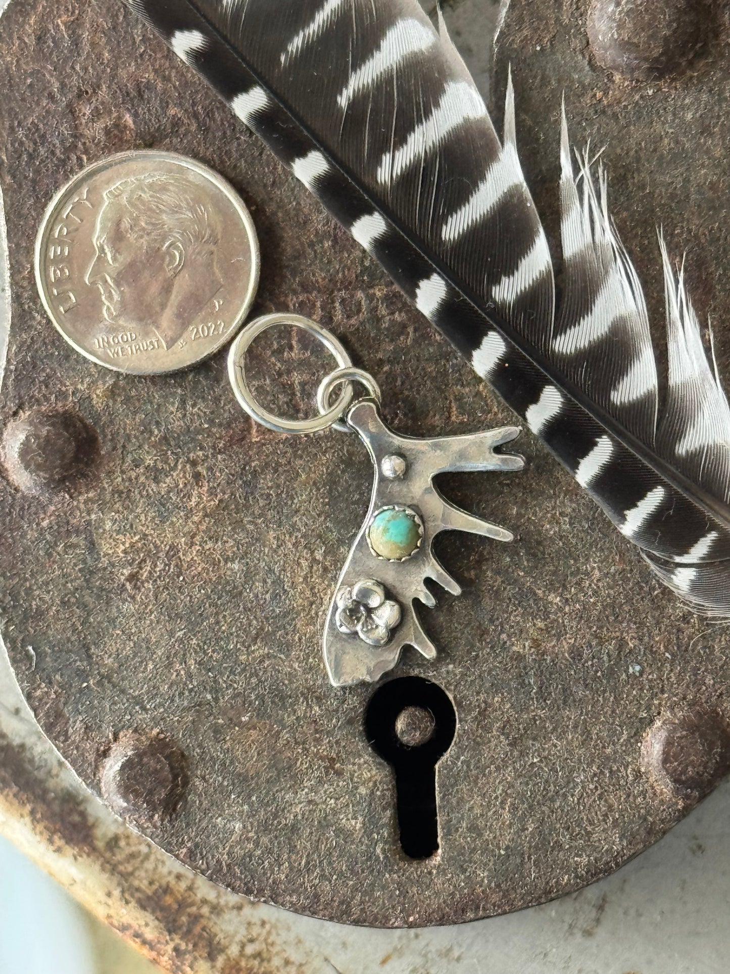 Kingman Turquoise sterling moose antler pendant