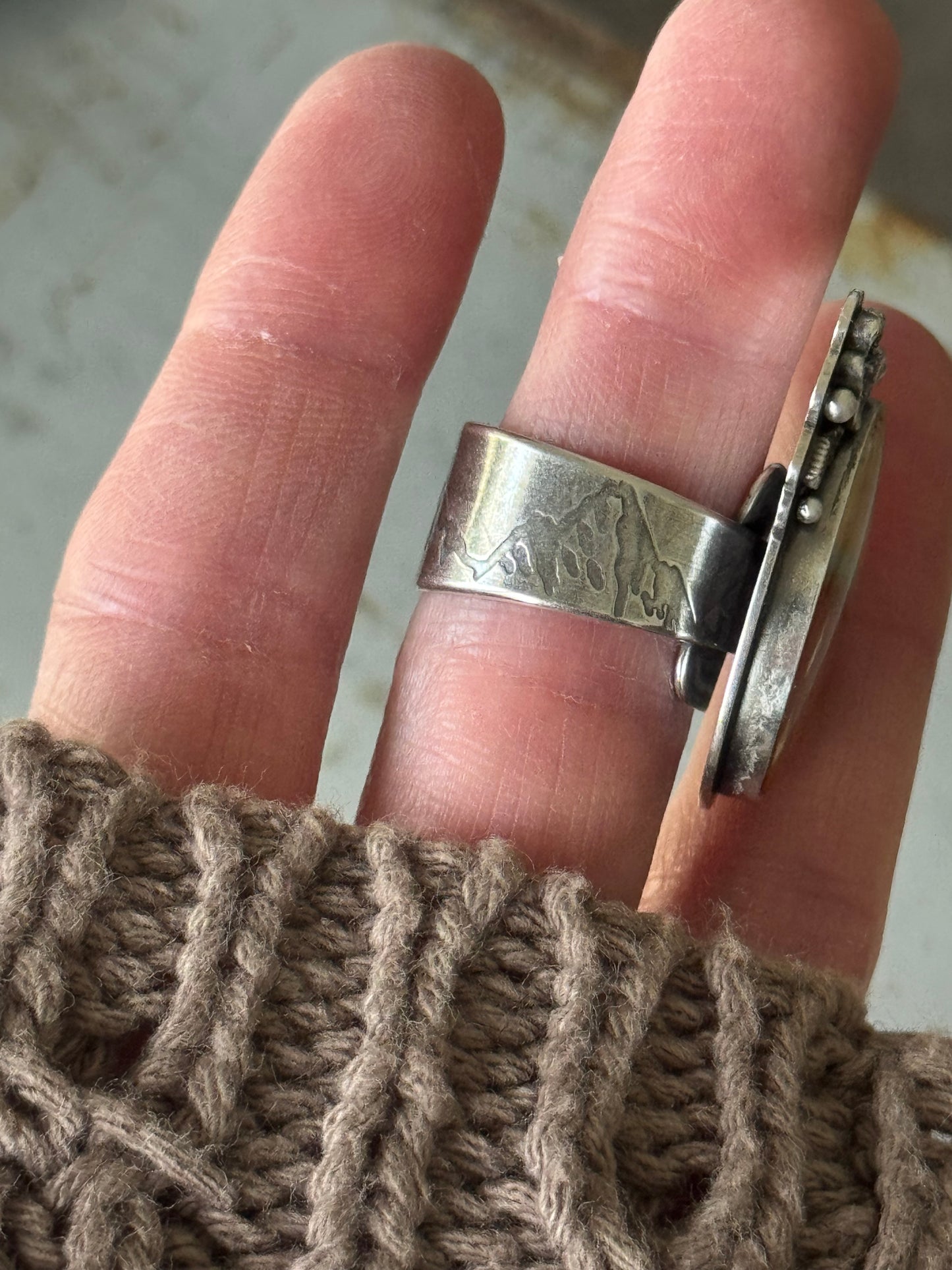 Polychrome Jasper Adjustable sterling mountain ring