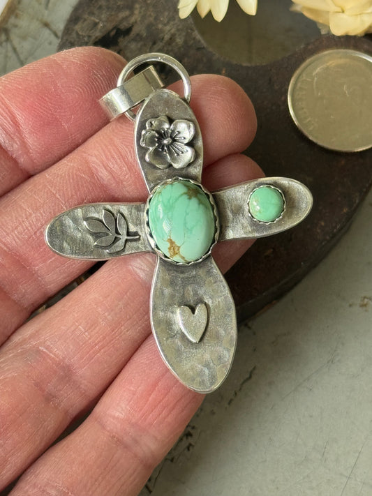 Large Antelope Hill Variscite sterling cross pendant