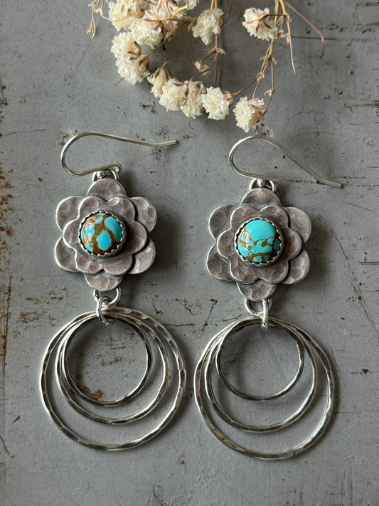 #8 Turquoise flower hoop earrings