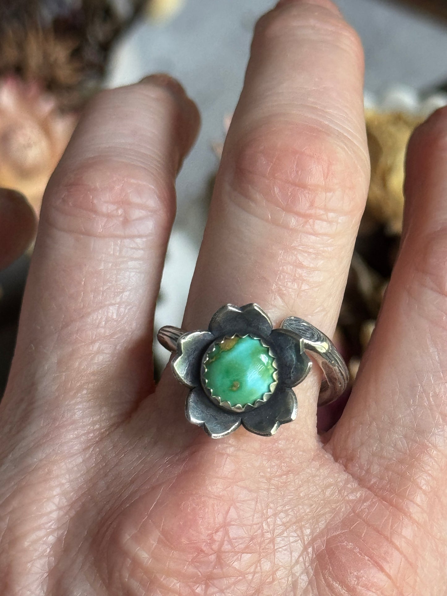 Twig wrap around sterling ring with Sonoran Gold Turquoise
