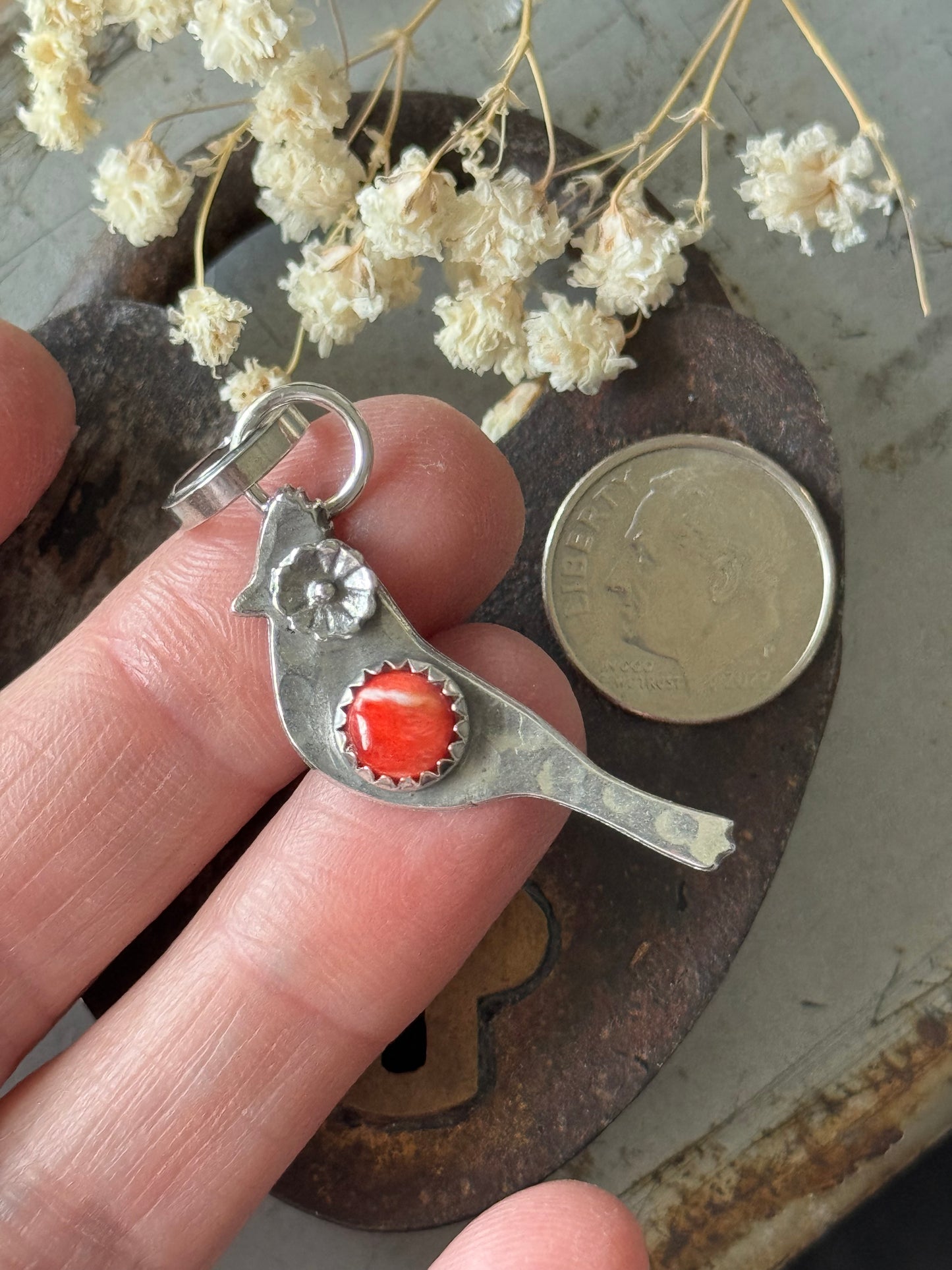 Cardinal sterling pendant with Red Spiny Oyster