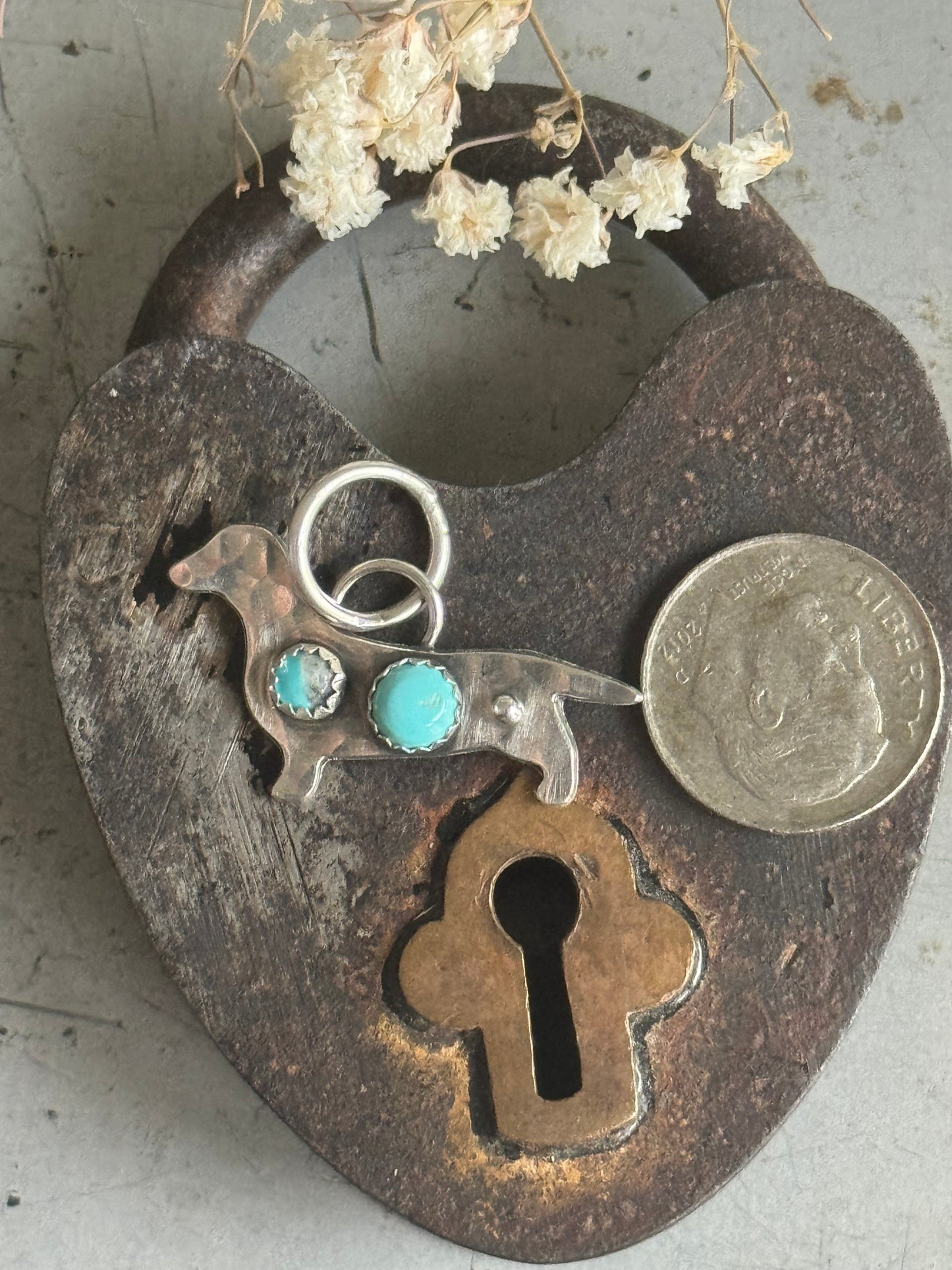 Kingman Turquoise sterling dachshund pendant