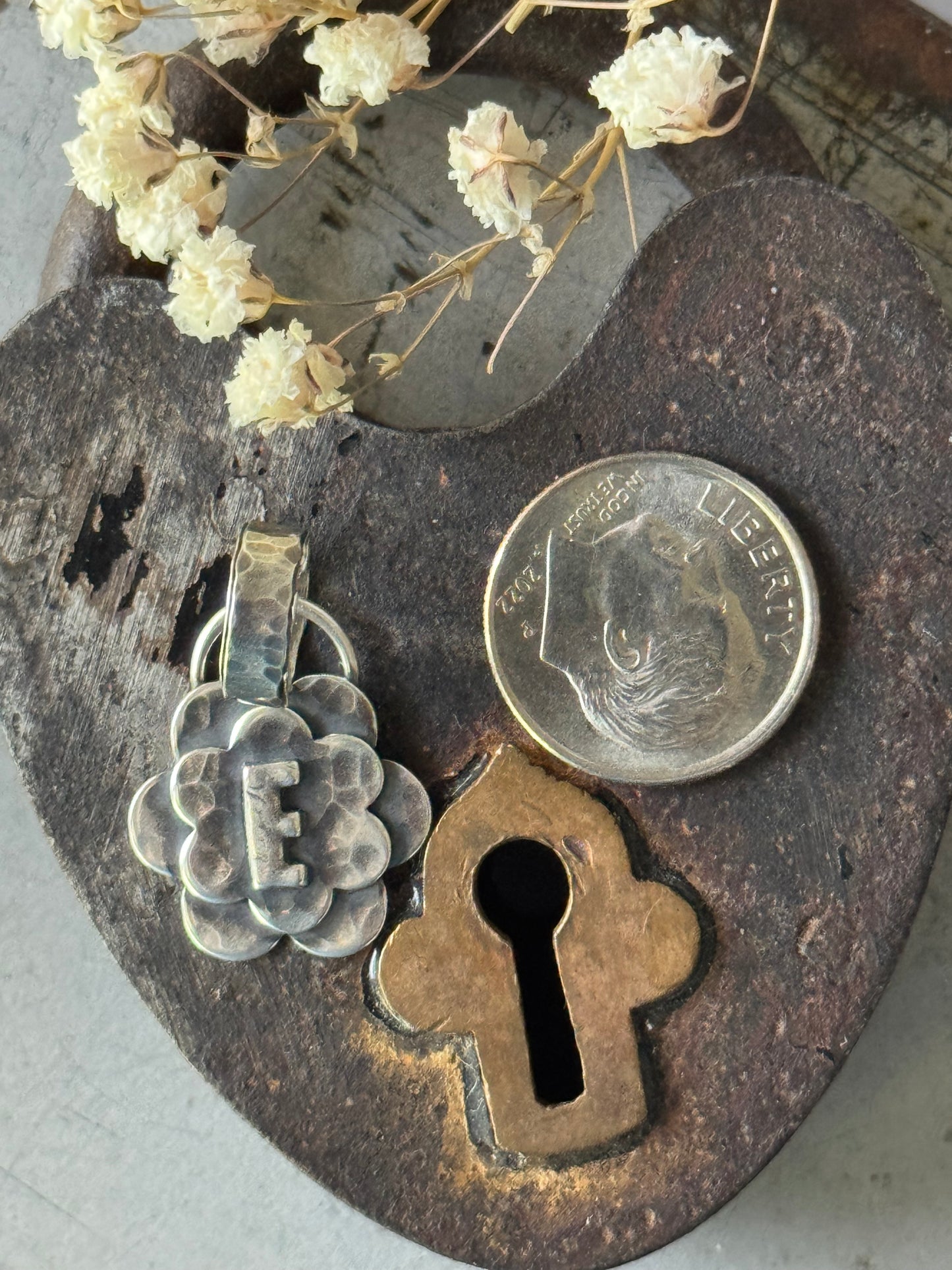 Initial +sterling floral pendant - Made To Order