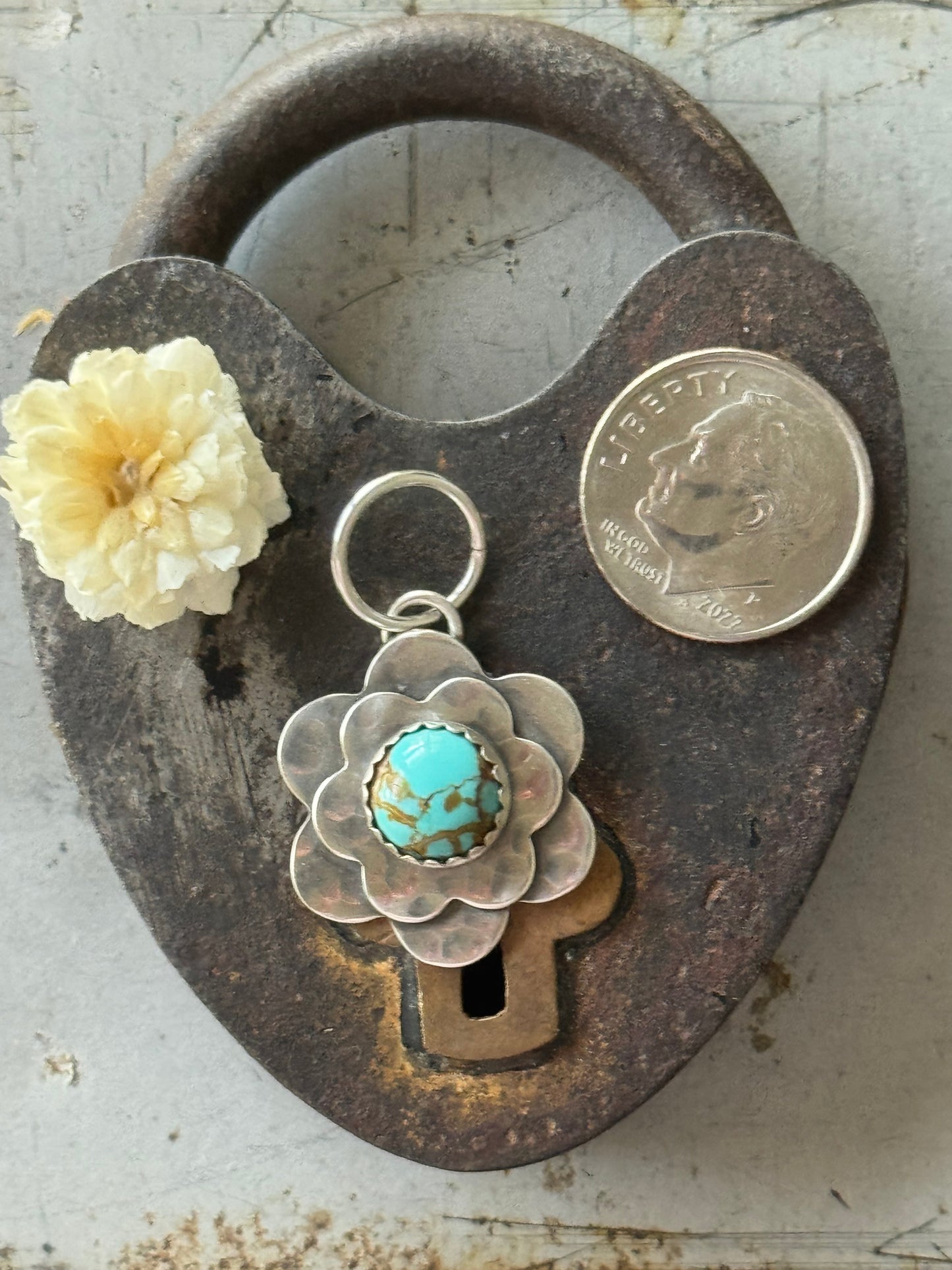 Double Flower pendant with Number 8 Turquoise