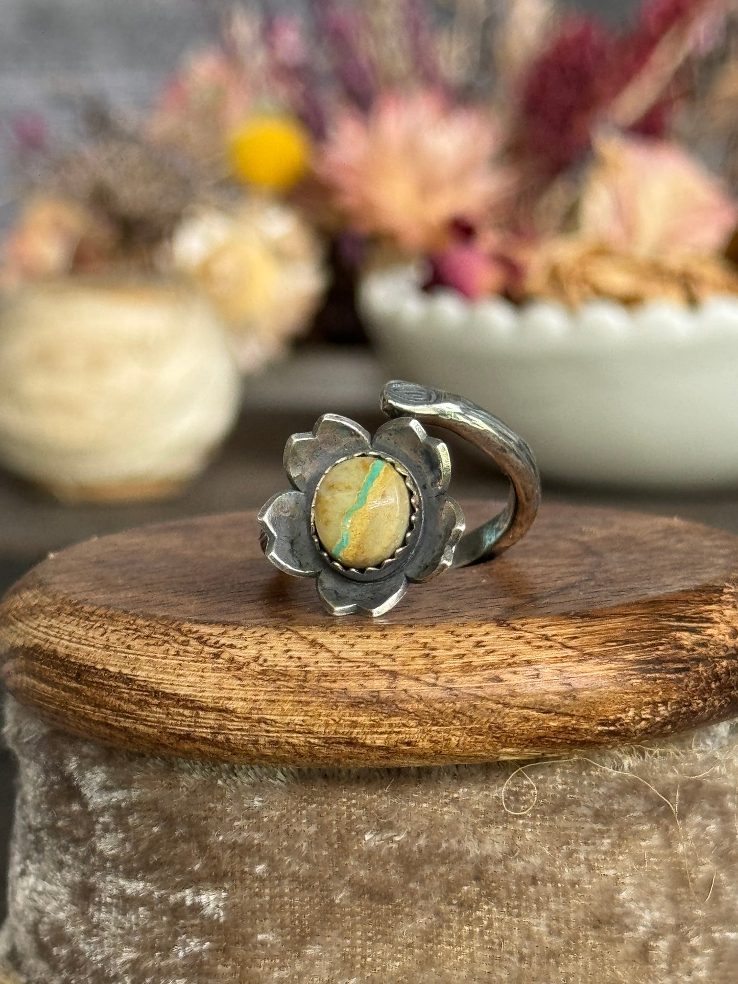 Twig wrap around sterling ring with Royston Ribbon Turquoise