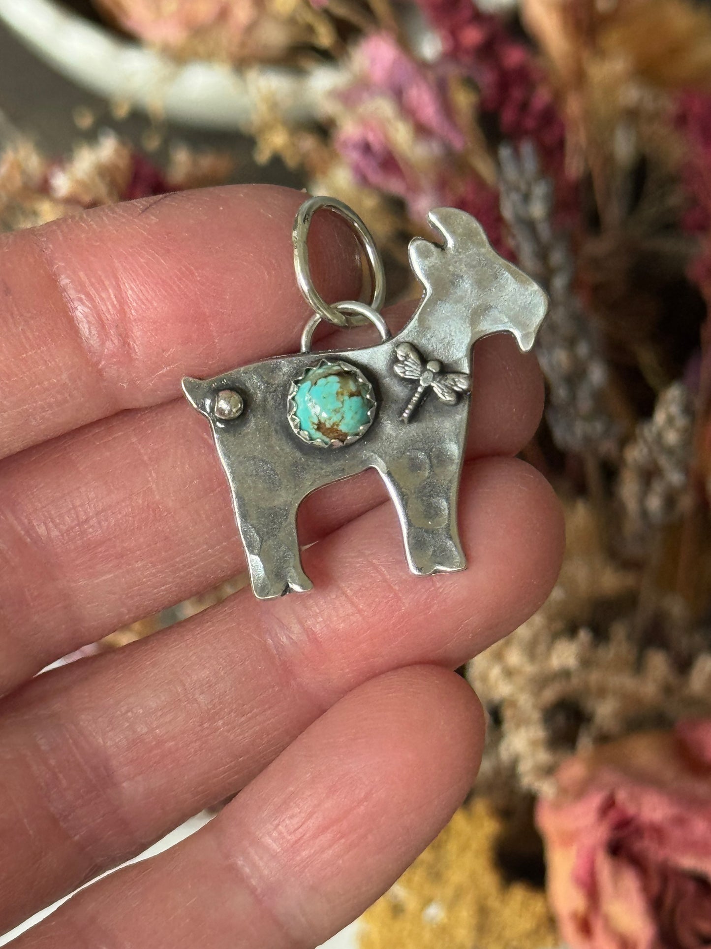 Number 8 Turquoise Sterling Goat pendant