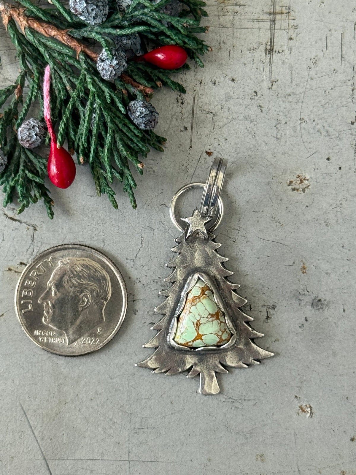 Small Christmas tree sterling pendant with Australian Variscite