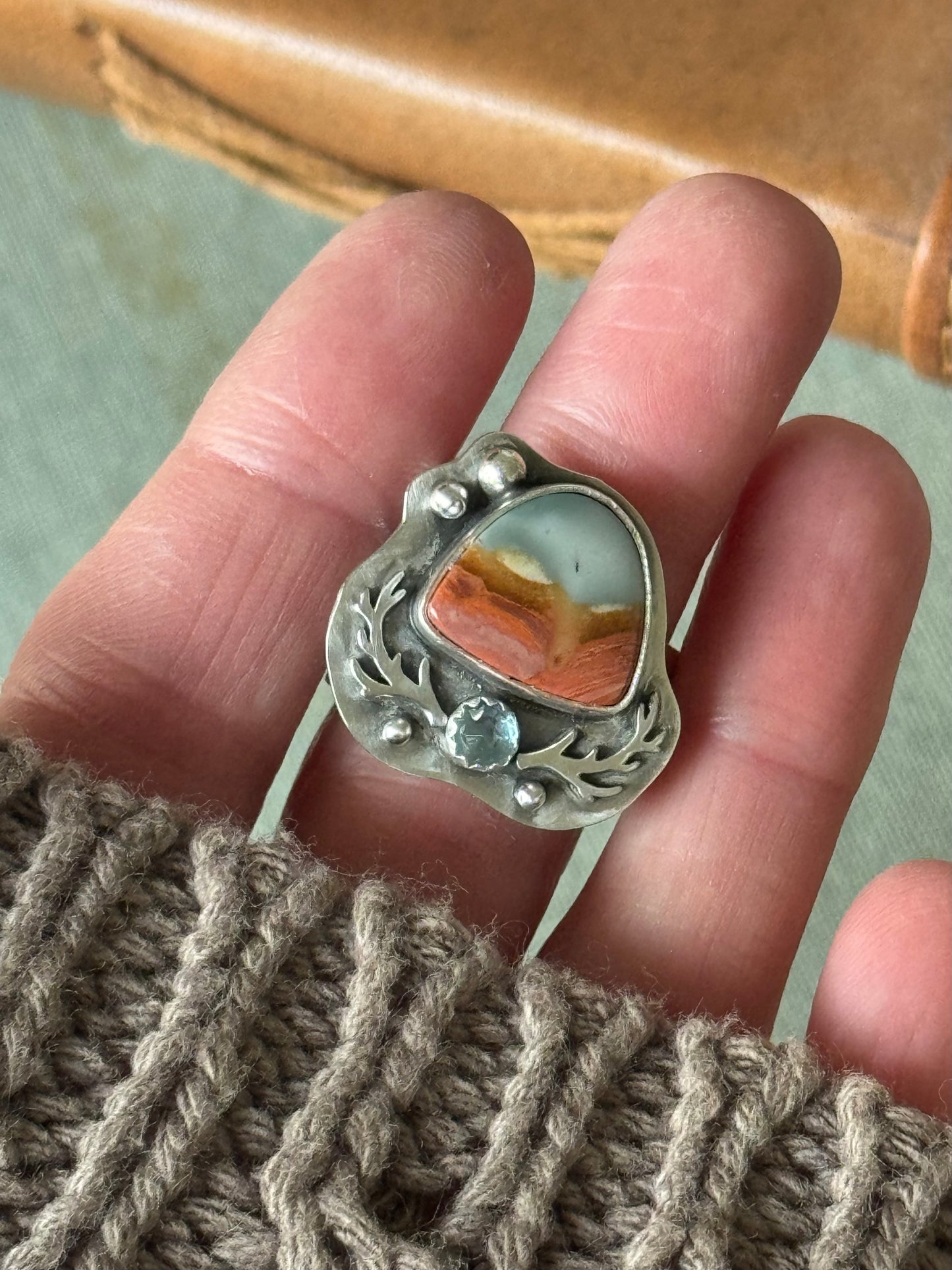 Polychrome Jasper Adjustable sterling mountain ring
