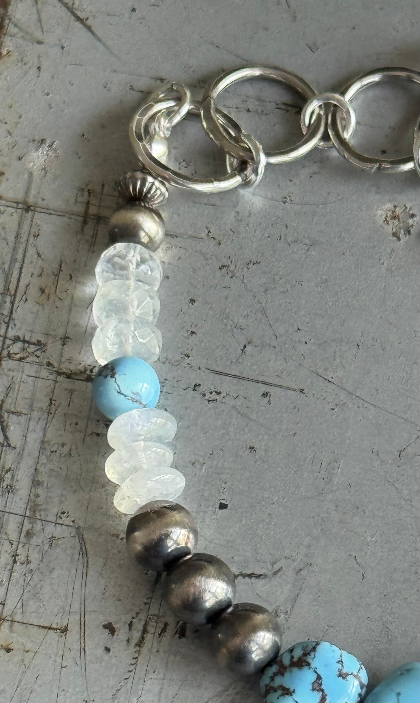Artisan Golden Hills Turquoise and Rainbow Moonstone sterling bracelet