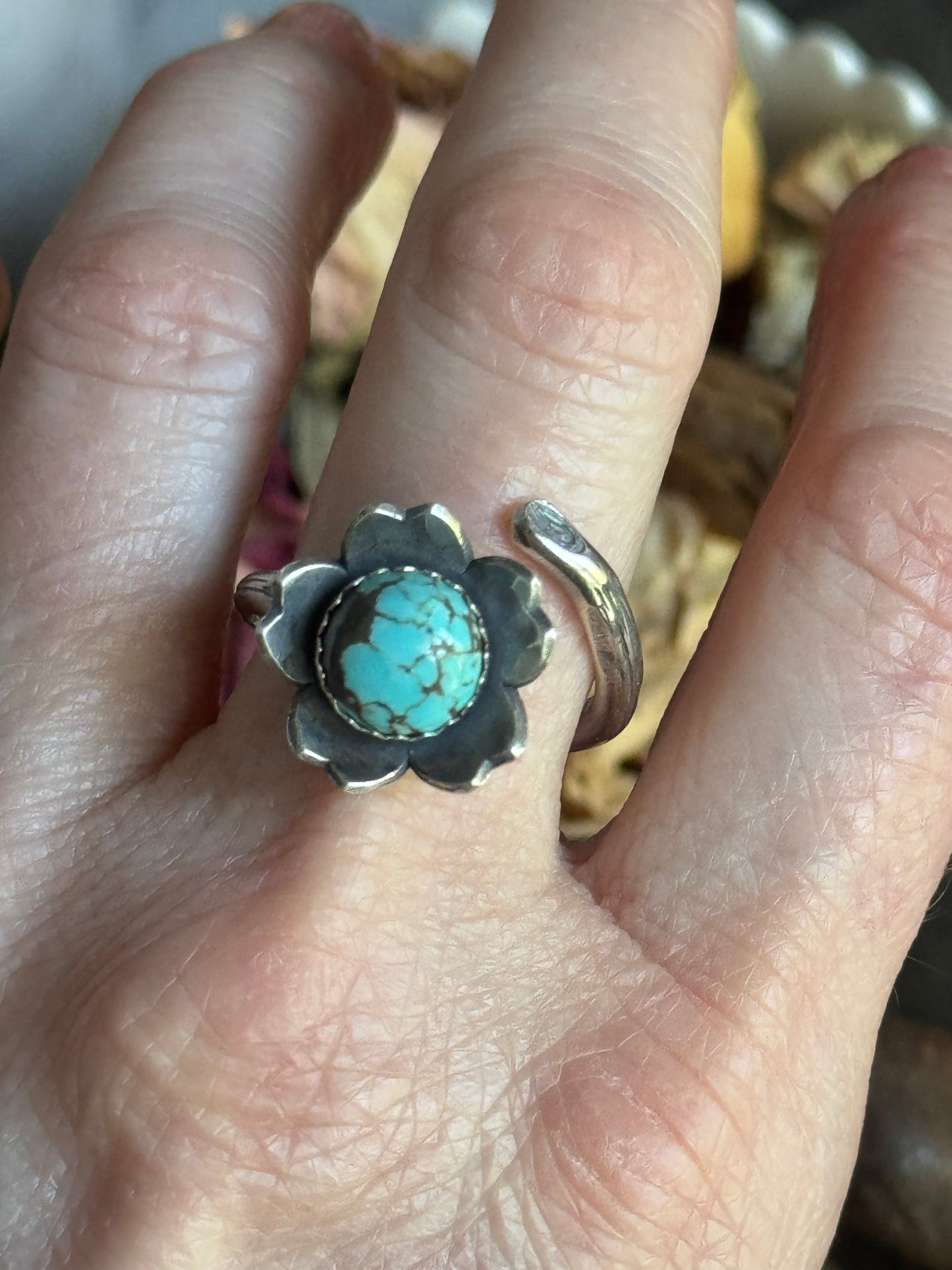 Twig wrap around sterling ring with #8 Turquoise