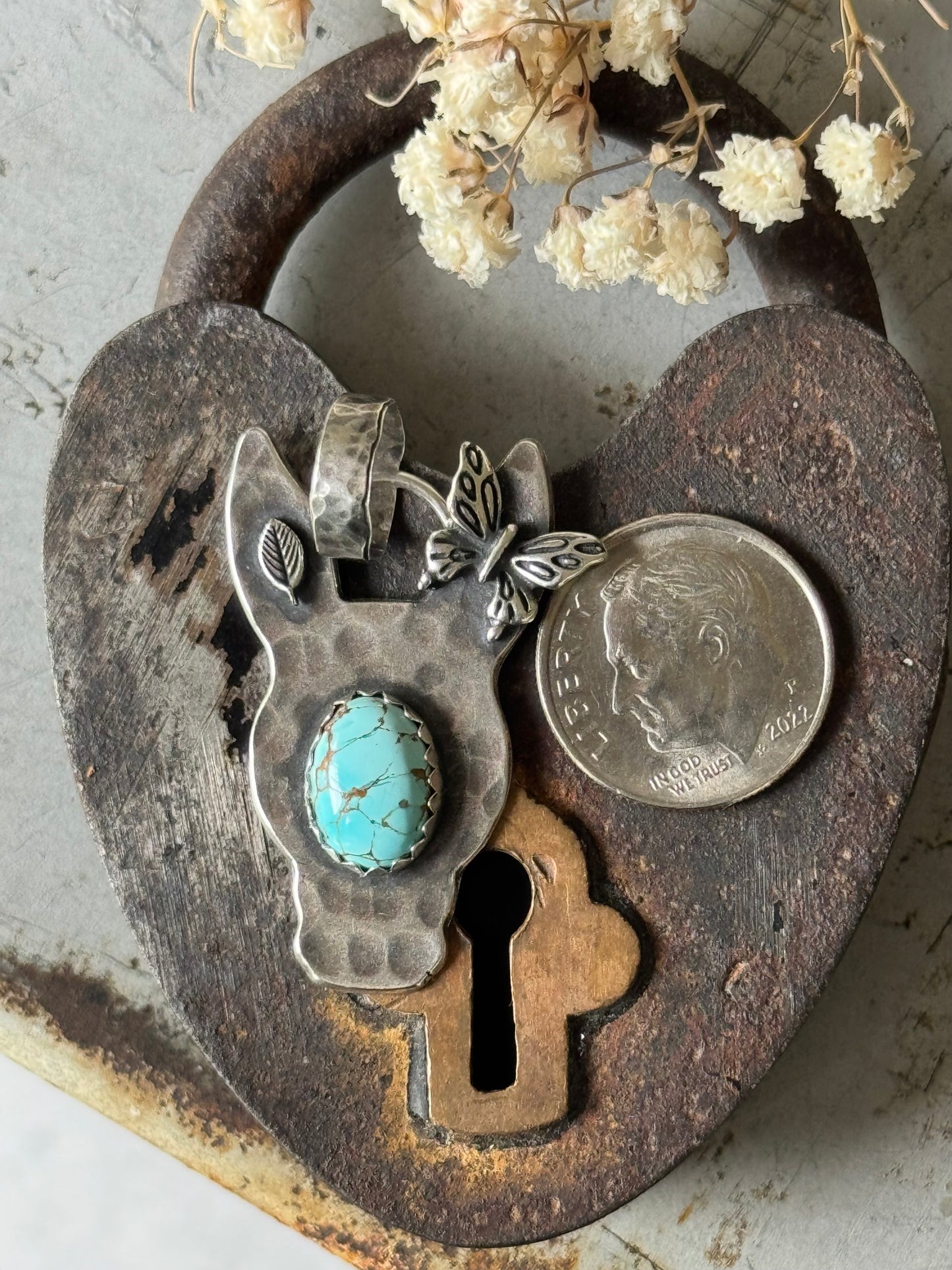 Lone Mountain Turquoise sterling Burro pendant