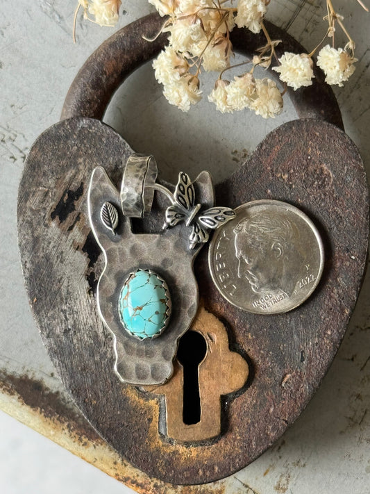 Lone Mountain Turquoise sterling Burro pendant
