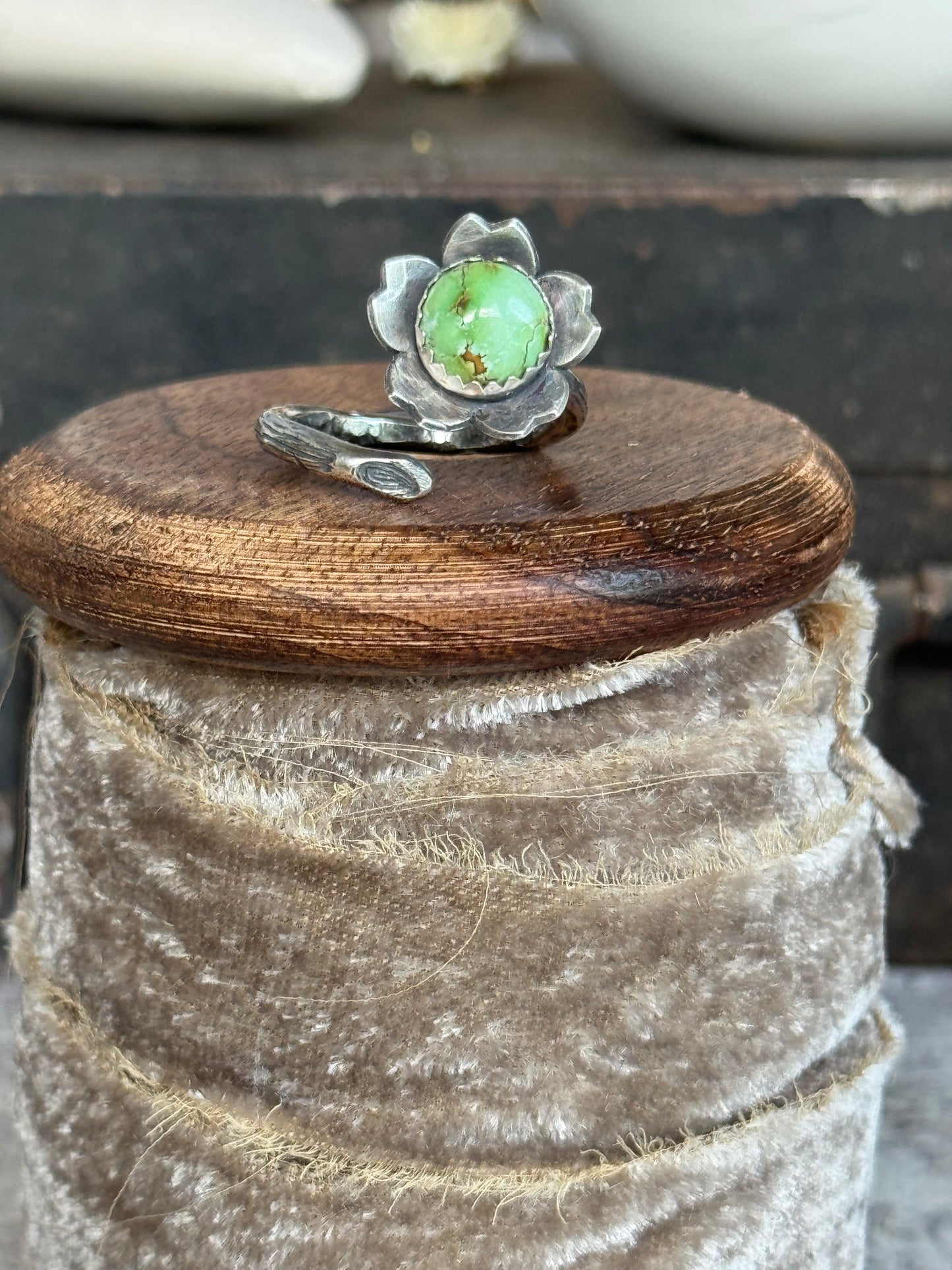 Twig wrap around sterling ring with Sonoran Gold Turquoise