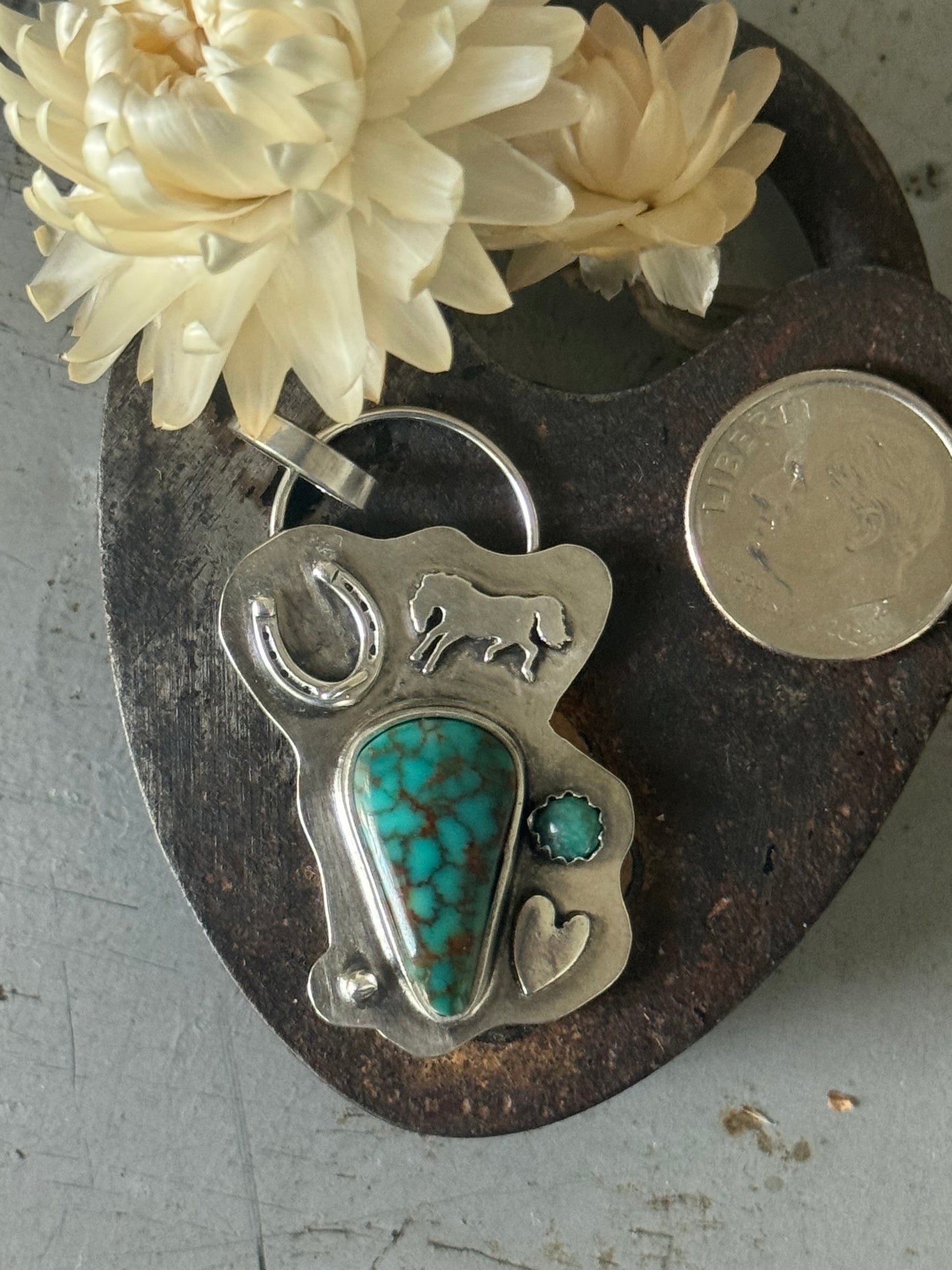 Pilot Mountain sterling horse and horseshoe pendant