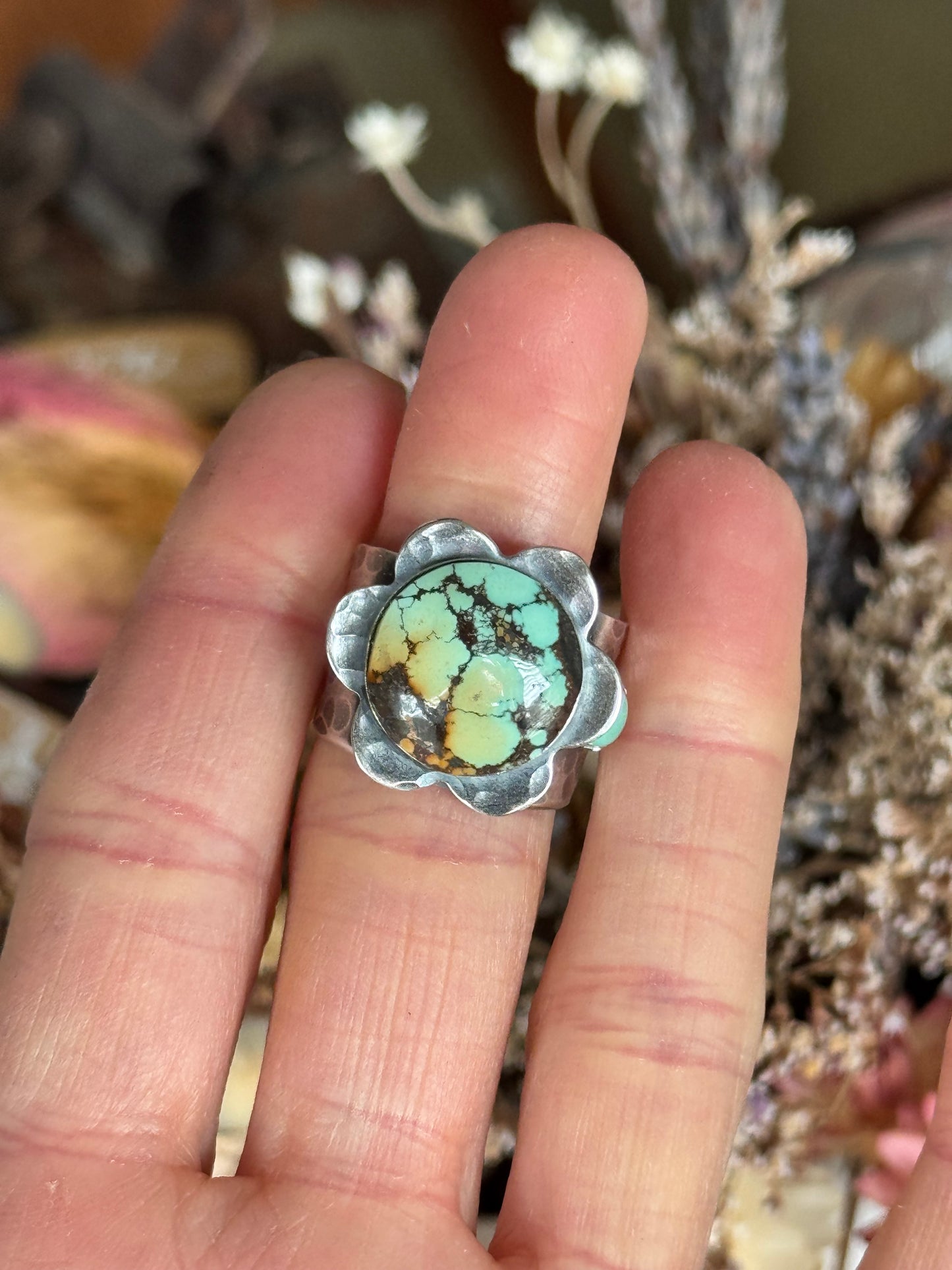 Turquoise Mountain Sterling adjustable bloom flower ring