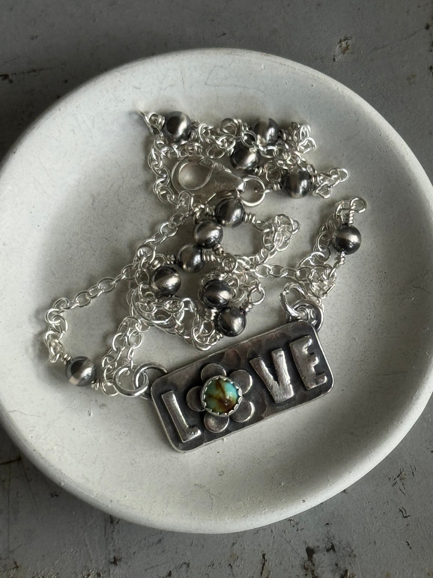 Kingman Turquoise sterling Love necklace