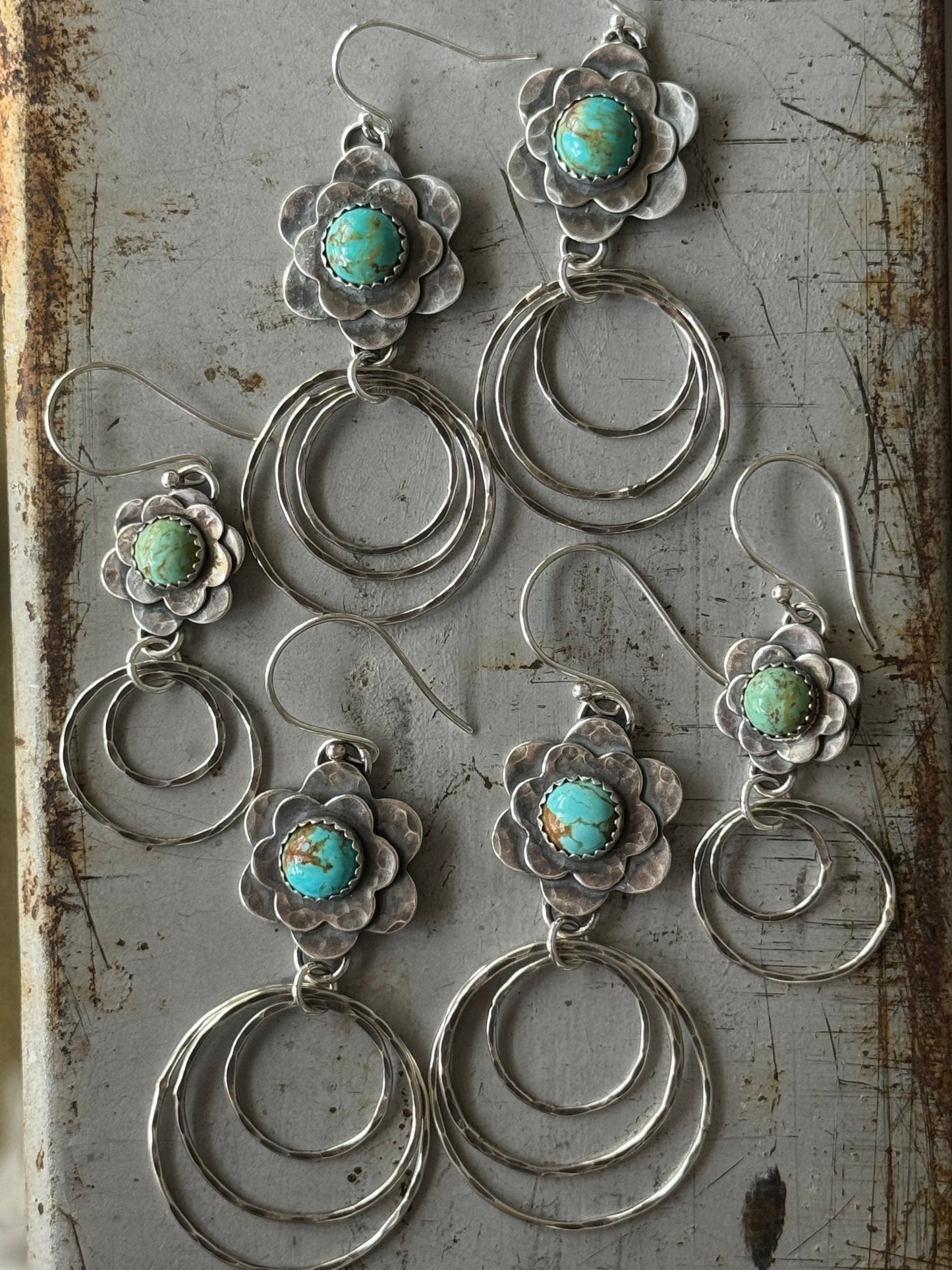 Kingman Turquoise Sterling flower hoop earrings