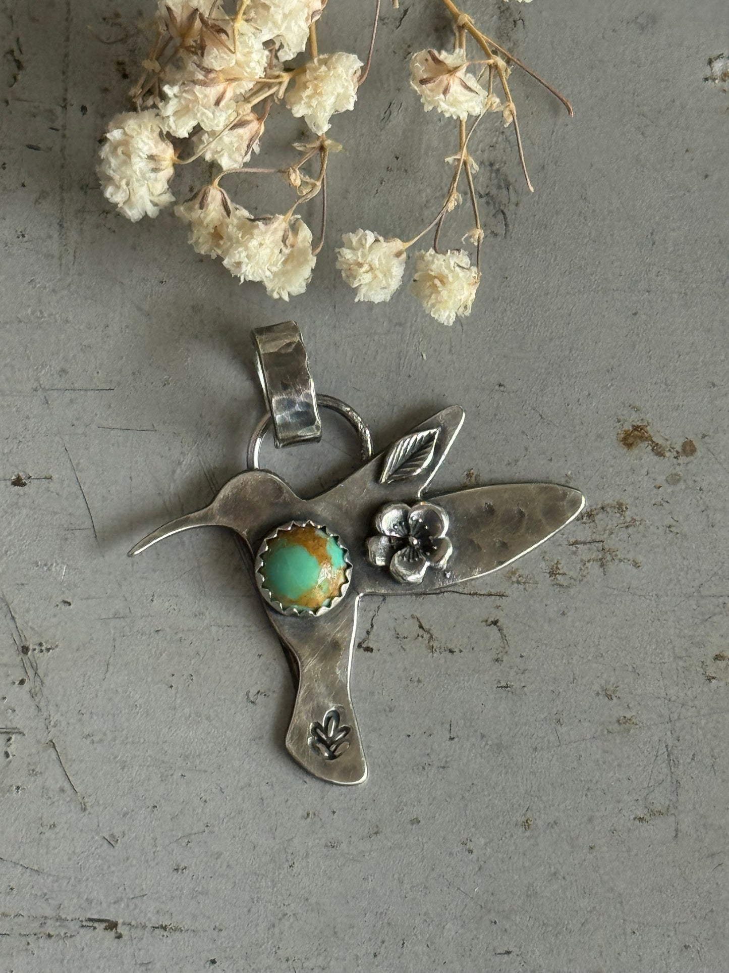 Kingman Turquoise sterling hummingbird pendant