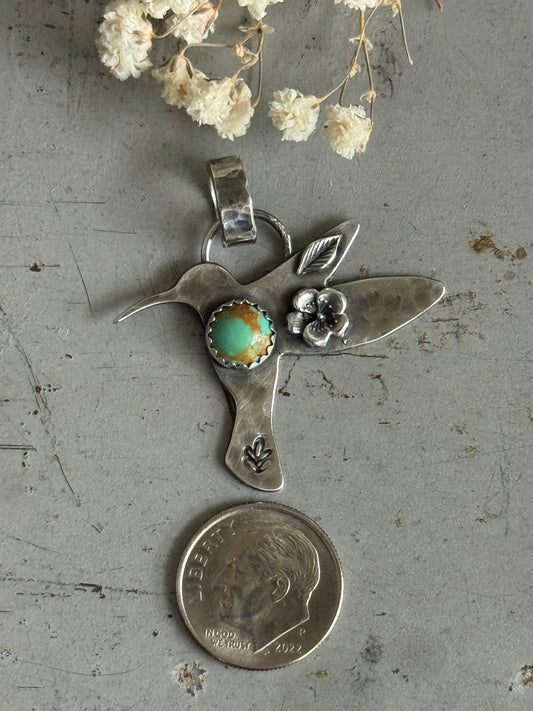 Kingman Turquoise sterling hummingbird pendant