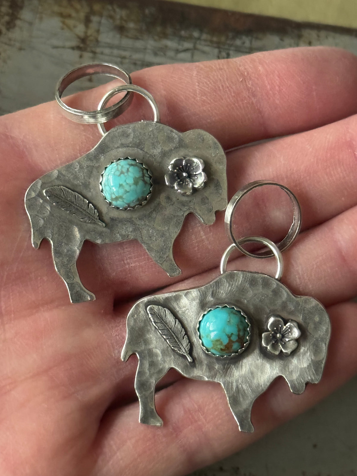 Bison sterling pendant with Number 8 Turquoise