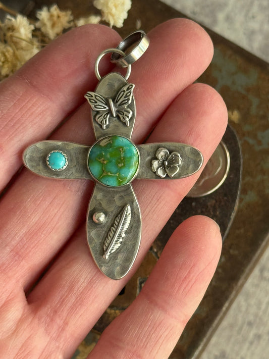 Sonoran Gold Turquoise sterling cross pendant