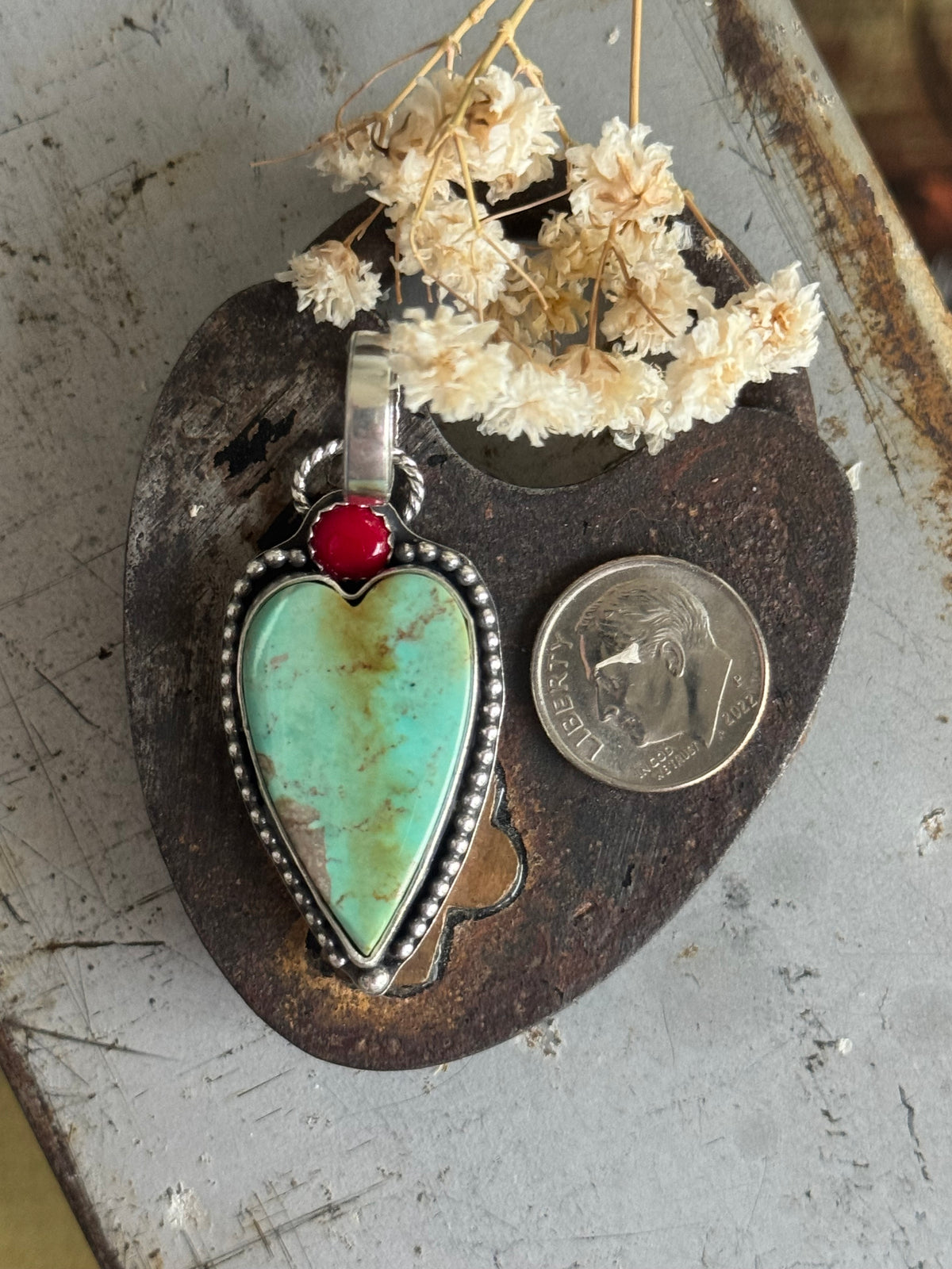 Kingman Turquoise sterling heart pendant