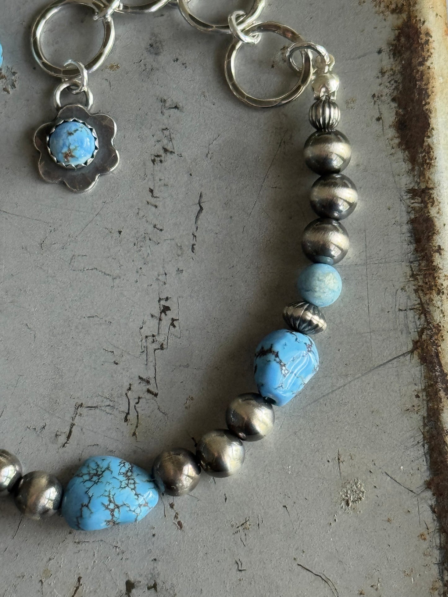 Artisan Golden Hills Turquoise and Navajo Pearl sterling bracelet