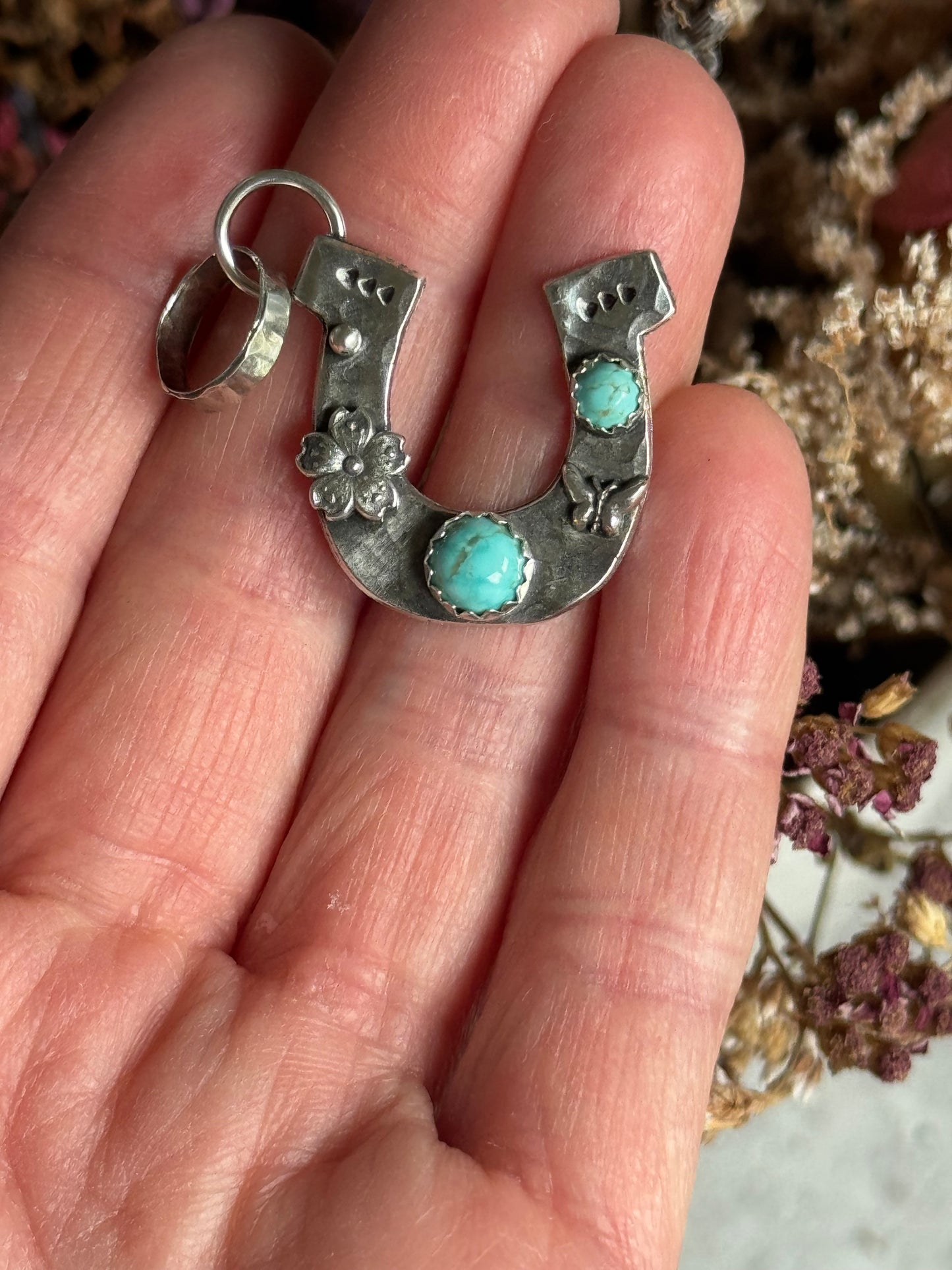 Number 8 Turquoise Sterling Horseshoe pendant