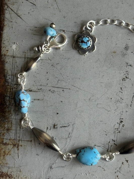 Artisan Golden Hills Turquoise hand wired sterling bracelet