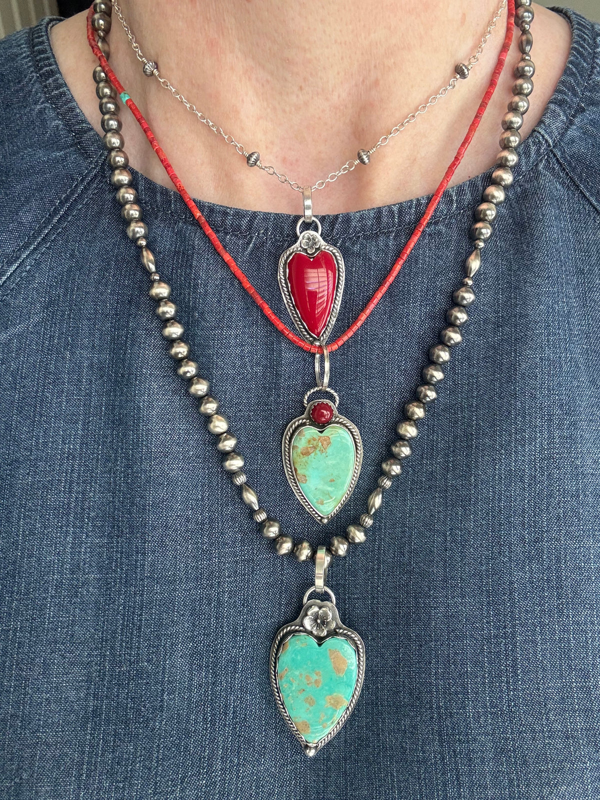 Kingman Turquoise sterling heart pendant only
