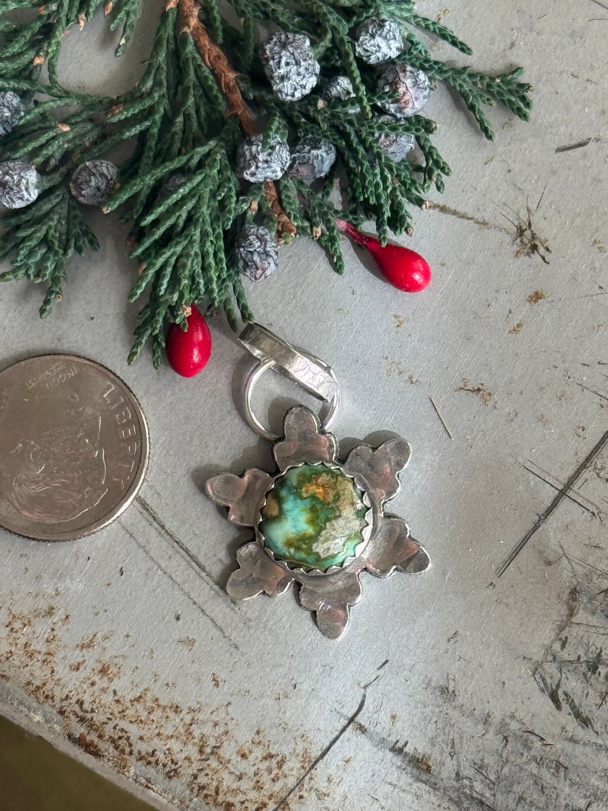 Sonoran Gold Turquoise sterling snowflake pendant