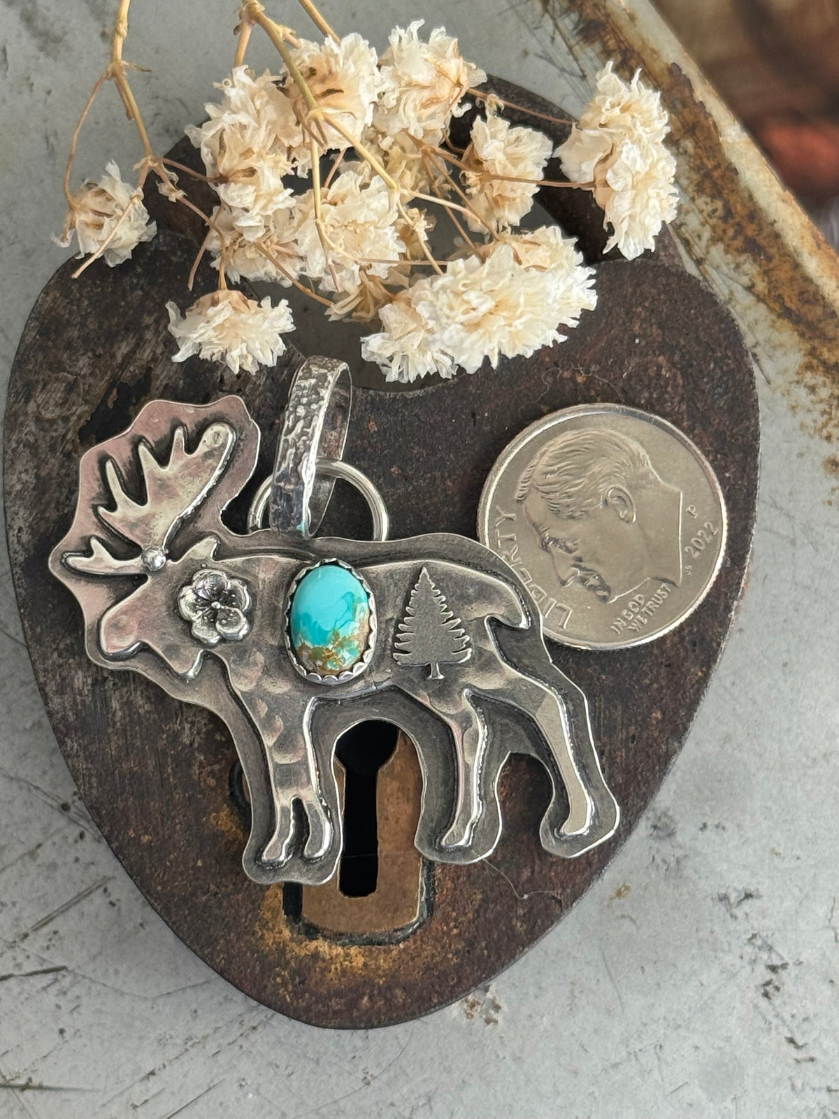 Moose sterling pendant with Lone Mountain Turquoise