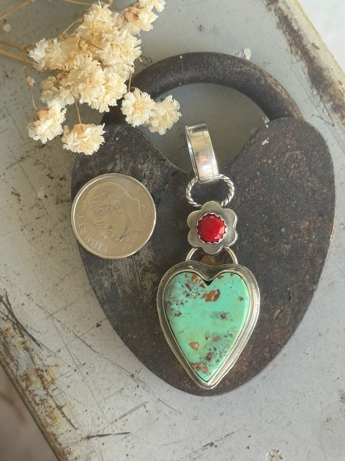 Kingman Turquoise sterling heart pendant