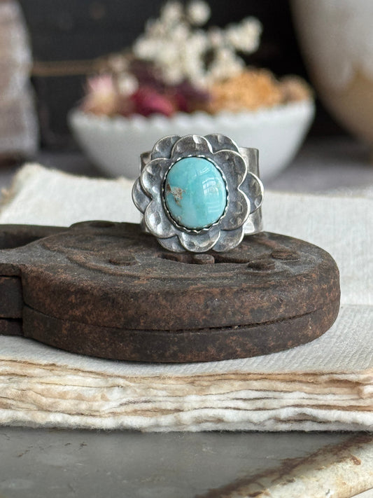 Dry Creek Turquoise adjustable sterling double bloom ring