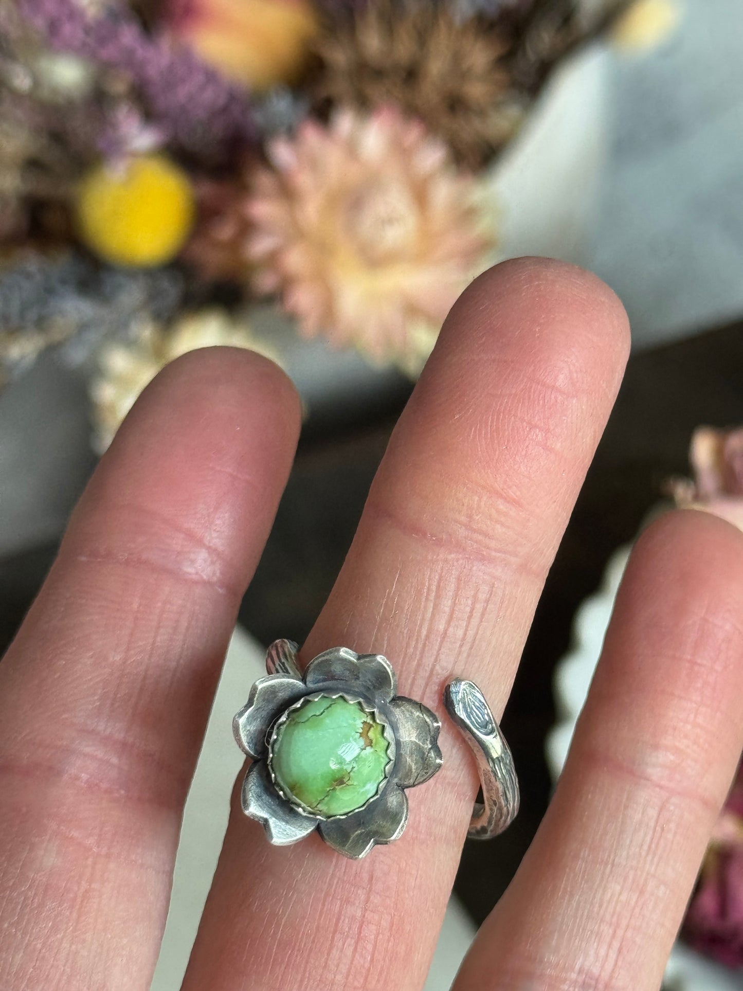 Twig wrap around sterling ring with Sonoran Gold Turquoise